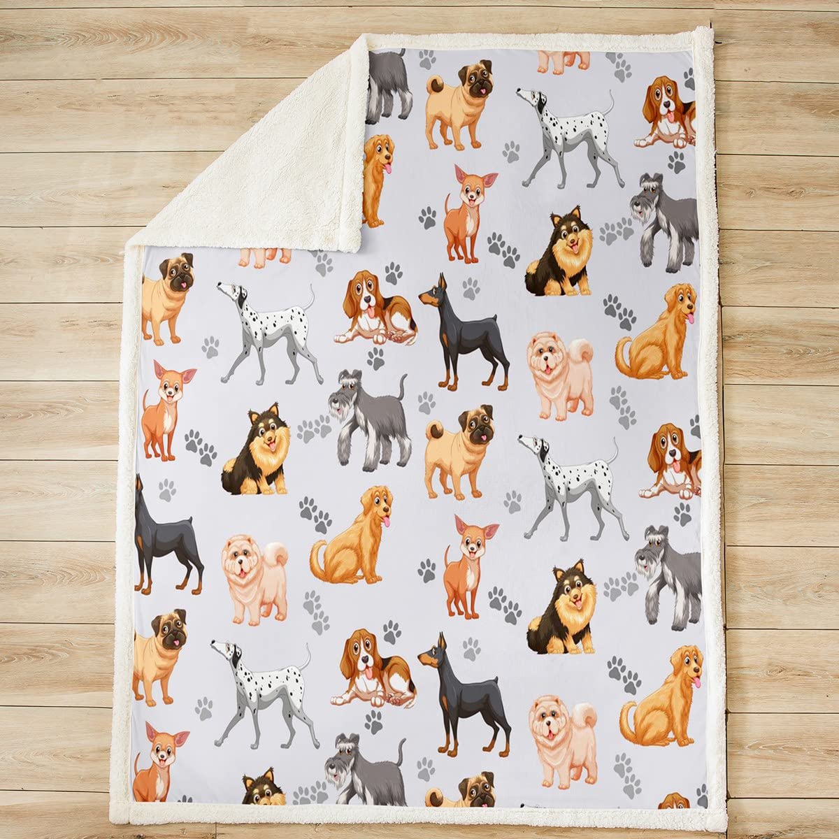 Manta de felpa para perros pequeños con dibujos animados para perros pequeños, manta de felpa para mascotas, cachorros, amantes de los animales, manta de Sherpa para sofá cama, tamaño King 87 x 94 pu