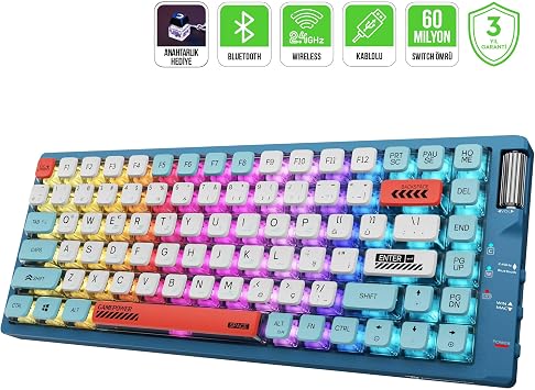 GamePower Sense TKL RGB Wireless/Bluetooth/Kablolu Mekanik Red Switch Gaming Klavye - 3 Yıl Garantil