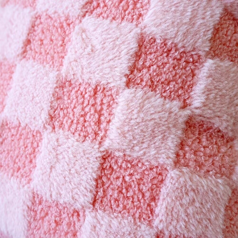 Pack of 2 Checkered Decorative Throw Pillow Covers 18x18 Square Soft Faux Fur Plush Pillow Covers for Couch Christmas Ivory-Z x2 - Image 8