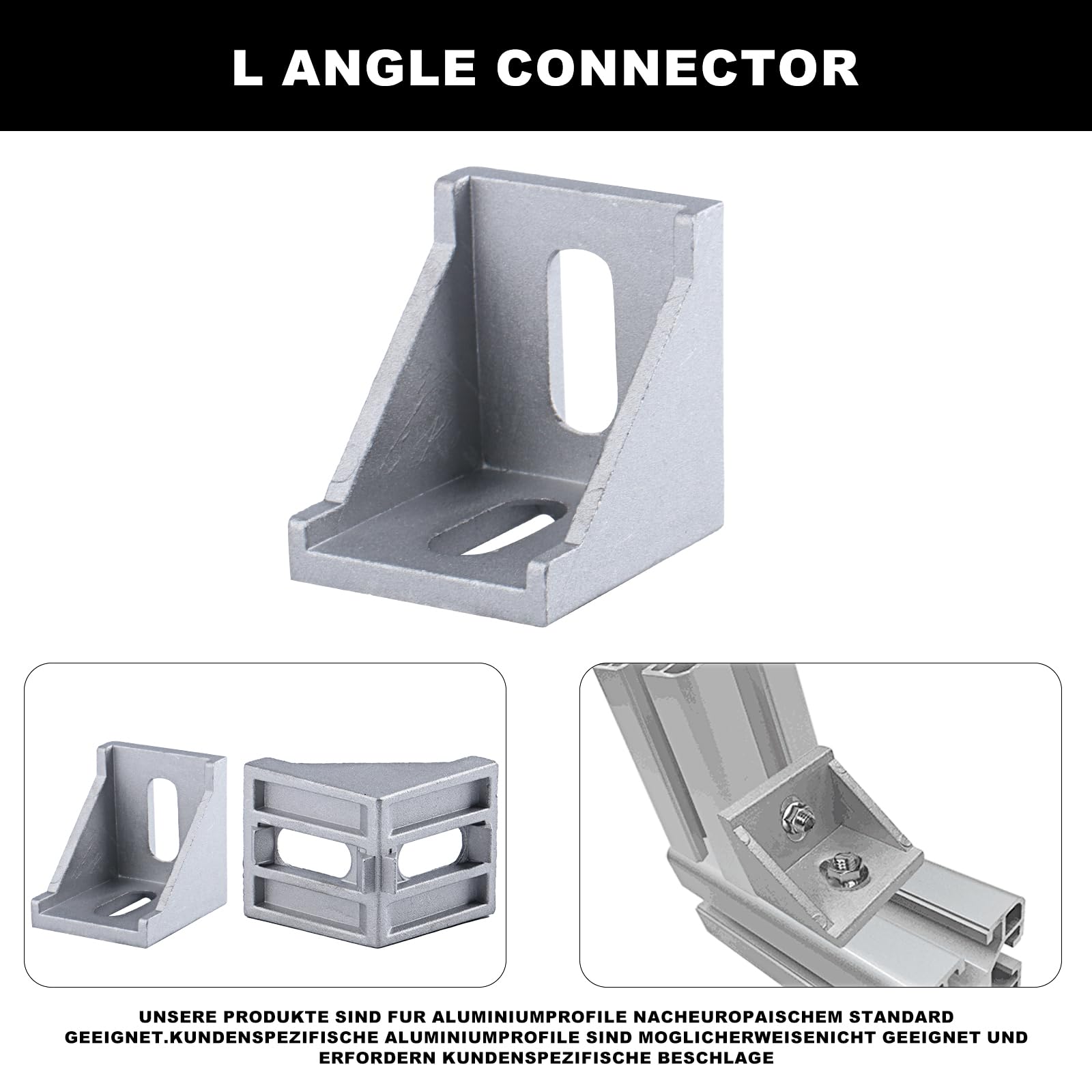 Kamtop Set 10 Connettori Angolari 8x8 Per Profili Alluminio 3030/3060 - Kit Completo Con Viti, Dadi E Coperture Nere