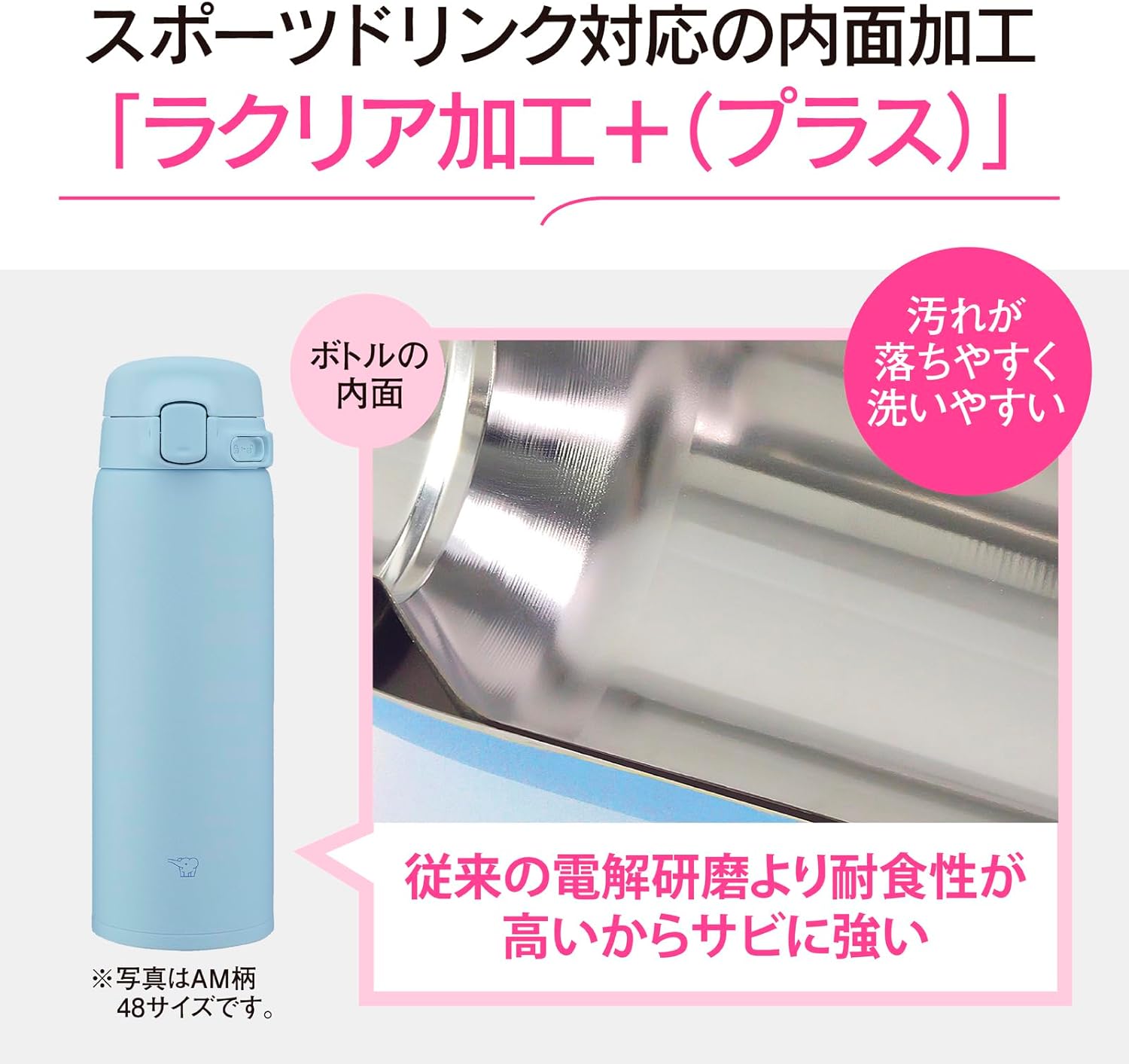 Zojirushi SU-BA36-AM Water Bottle, 12.2 fl oz (360 ml), Easy to Clean, Dishwasher Safe, Seamless Stopper, Only 2 Washings, Lightweight & Compact, Cold & Heat Retention, One-Touch Mug, Powder Blue