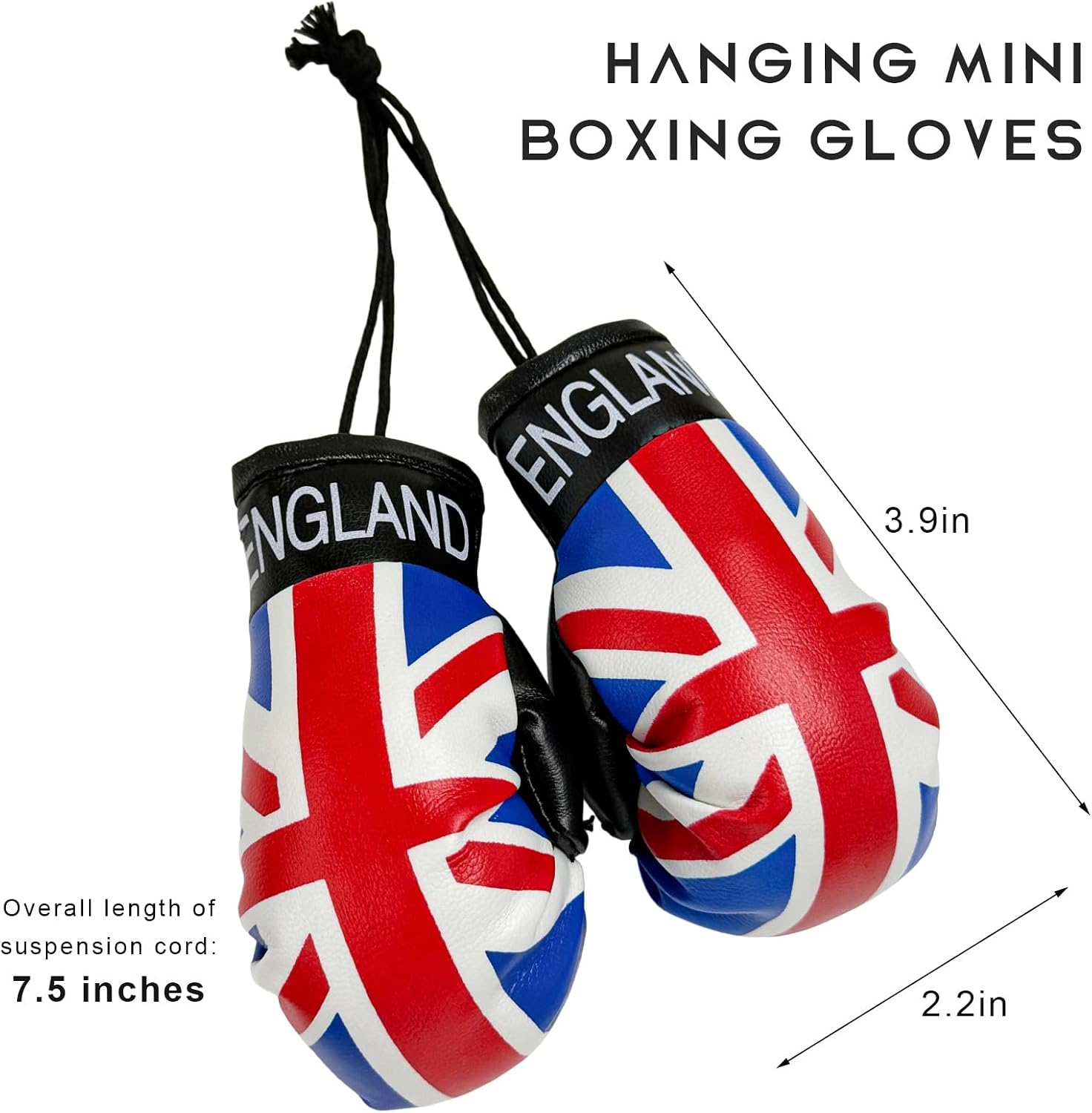 1 Pair Mini Boxing Gloves for Car Mirror, Miniature Punching Gloves Auto Mirror Charm with Country Flag Pattern, Novelty Hanging Decoration Boxing Ornament for Home & Car Use (UK) image 2