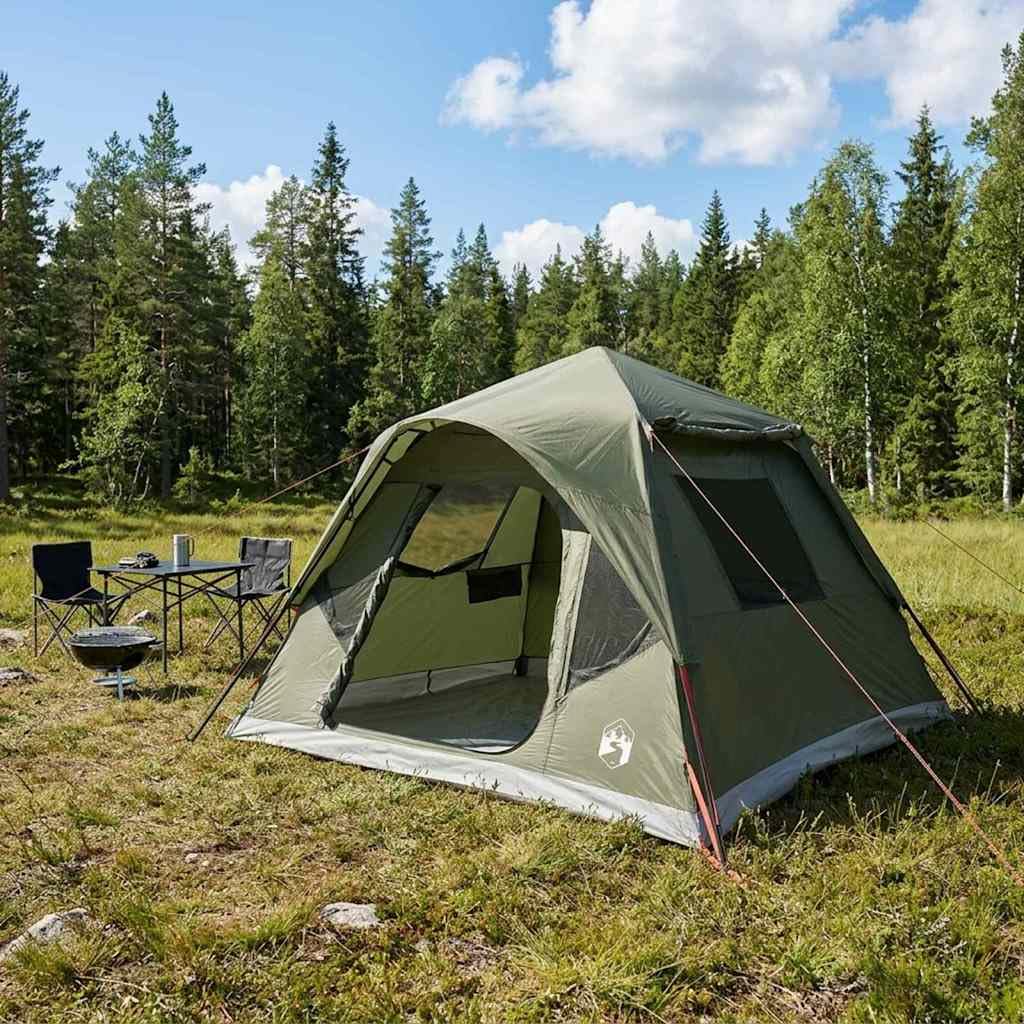Namiot natychmiastowy, oliwkowy, zielony, 305 x 275 x 190 cm, poliester i stal, namiot samorozkładający się Popup z płótna żaglowego, składany, na kemping, festiwal, plażę, deszcz