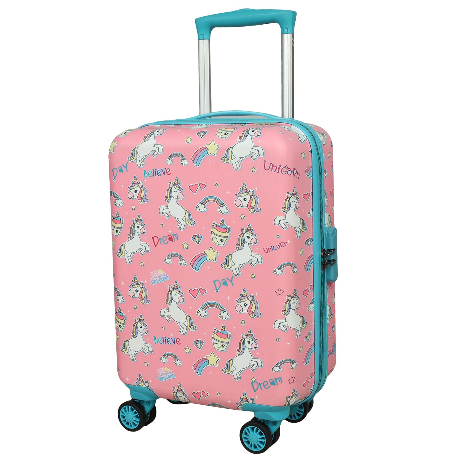 NOVEXUnicorn Kids Bags Travel Trolley with Wheels |Pink, 22-Inch Spinner  Bag Hard Sided Polycarbonate Unique Children's Luggage/Suitcase for Cute