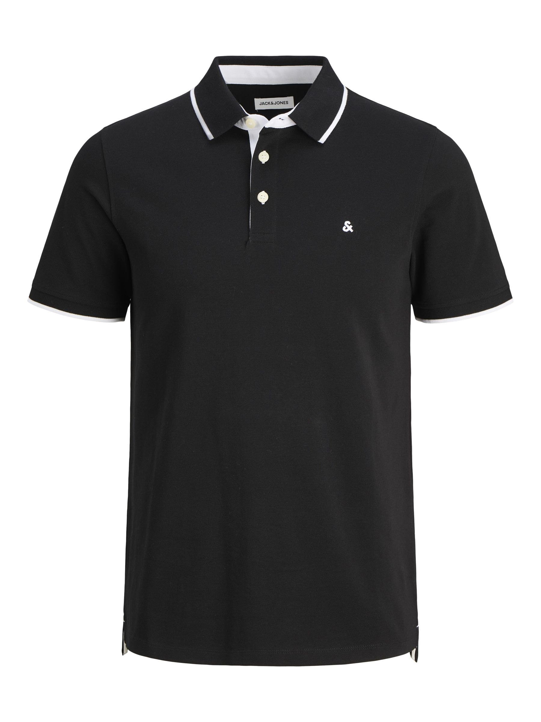 JACK & JONES Male Polo Shirt Plain Shirt Collar Polo Shirt, Black 4, L
