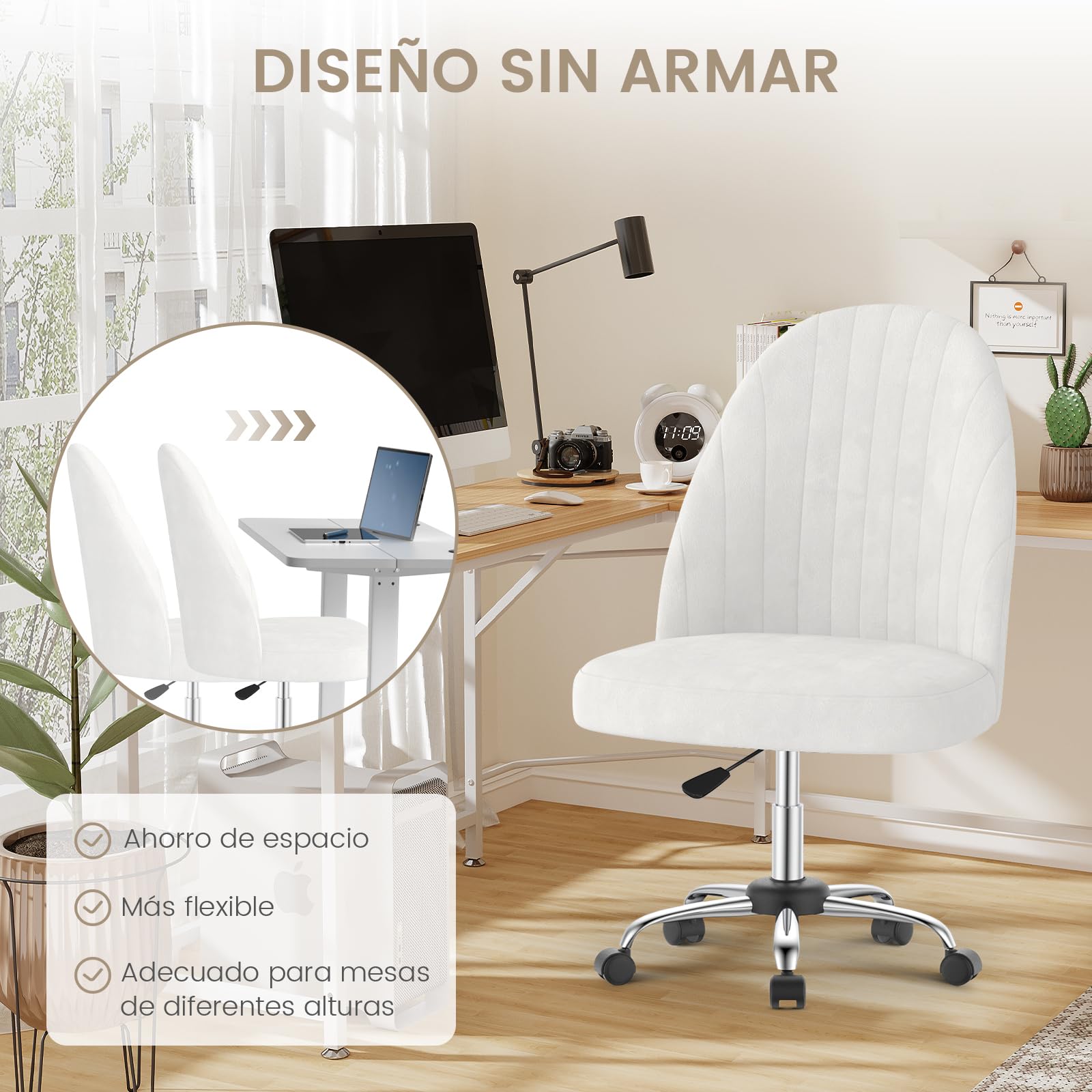 naspaluro Silla De Oficina En Casa, Silla De Escritorio, Silla Tocador Regulable En Altura, Resistente Terciopelo Transpirable, para Estudio, Dormitorio, Estudio (Beige, Small)