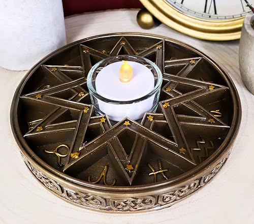 Ebros Gift Horóscopos astrológicos griegos antiguos, constelaciones del zodiaco, símbolos de alquimia, estrellas de pentagrama múltiple, luz de té,