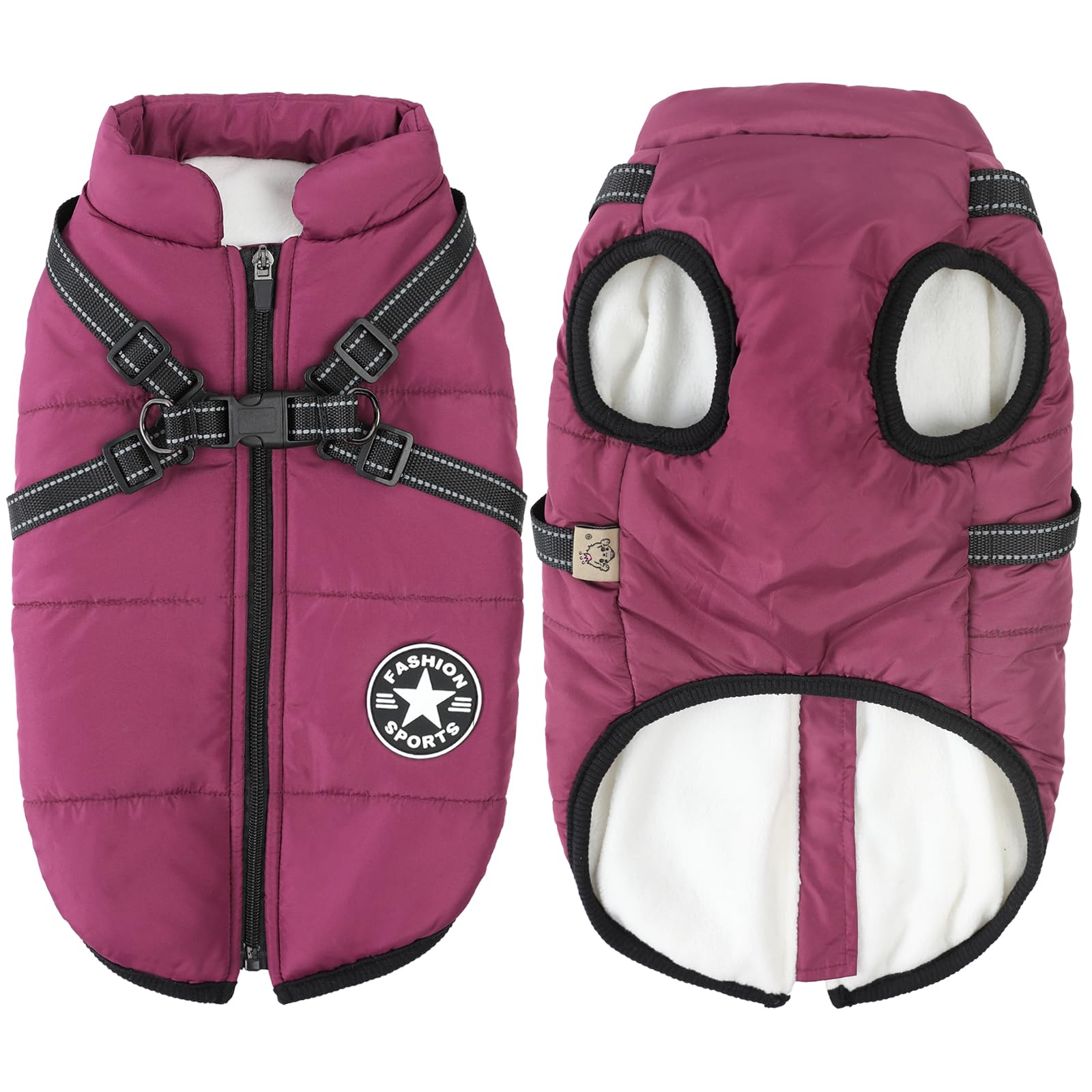 Chaqueta de Invierno con Forro Polar para Perros pequeños y Grandes - Windproof Ropa para Mascotas - Abrigos cálidos, púrpura, M