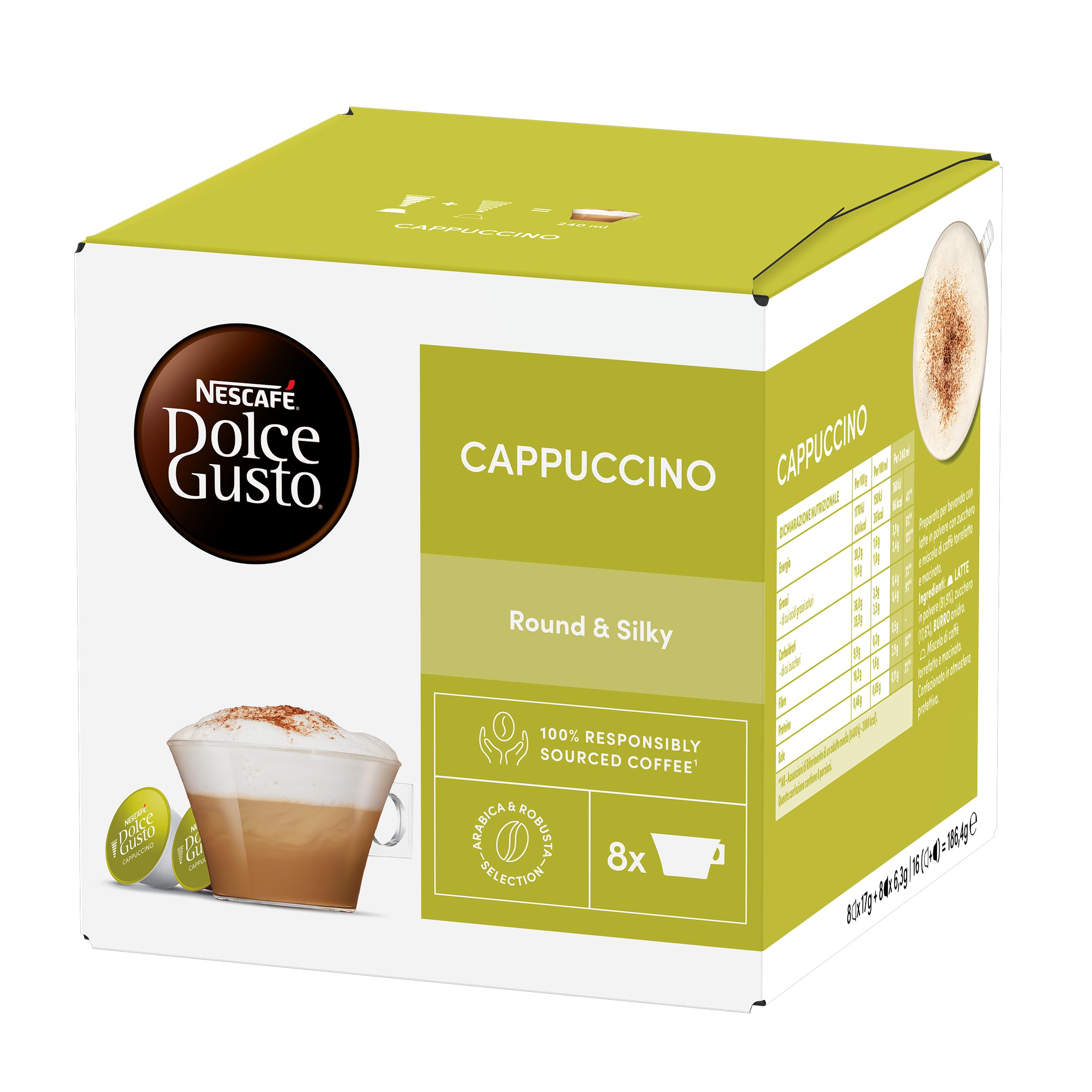 De’Longhi Nescafé Dolce Gusto Genio S – Macchina da Caffè a Capsule Automatica, 15 Bar, Hot & Cold, Bundle 32 Capsule: Cappuccino+ Espresso Milano, Bianca (EDG226.W)