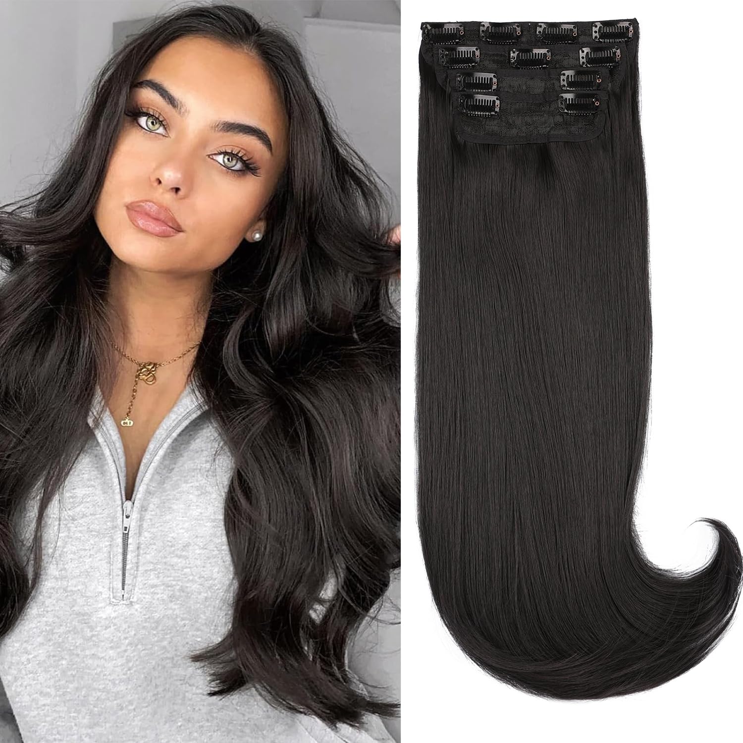 Mscat Clip in Hair Extensions - 20 Inch Synthetic Thick Long Straight Layered Invisible Lace Weft for Women (4#)