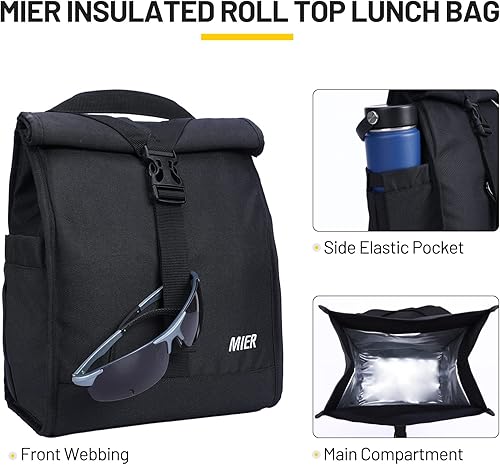 Miniatura 2 de MIER Lonchera térmica enrollable para mujeres, hombres y adultos, plegable, con correa para el hombro, para el trabajo, oficina, picnic, soporte