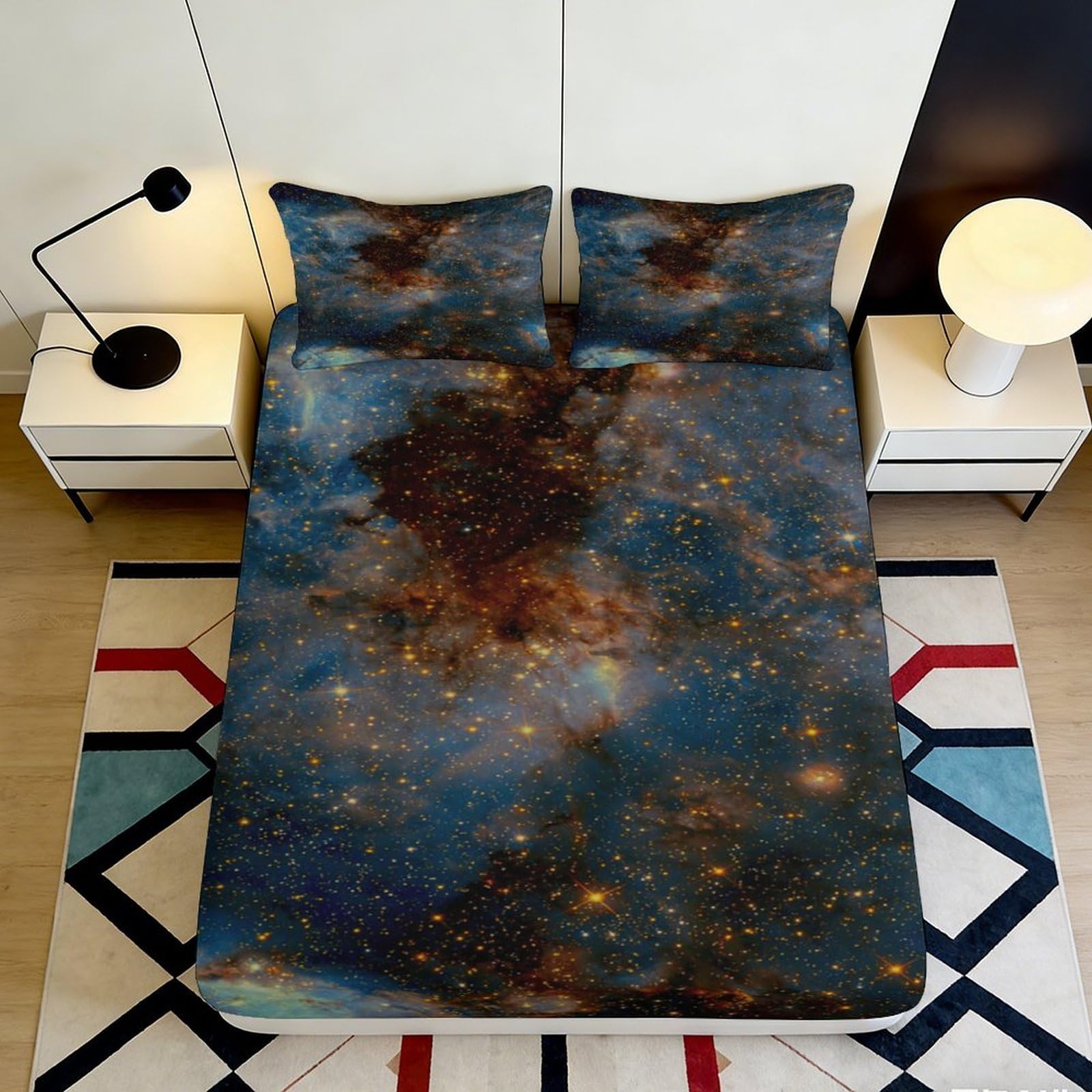 3D Printed galaxy Fitted Sheet, soft touch Microfiber, daily use, apartment bedding, anti-slip, machine washable, bedroom decor, dustproof, suitable for adult guest room, 116 characters 90x200x25cm