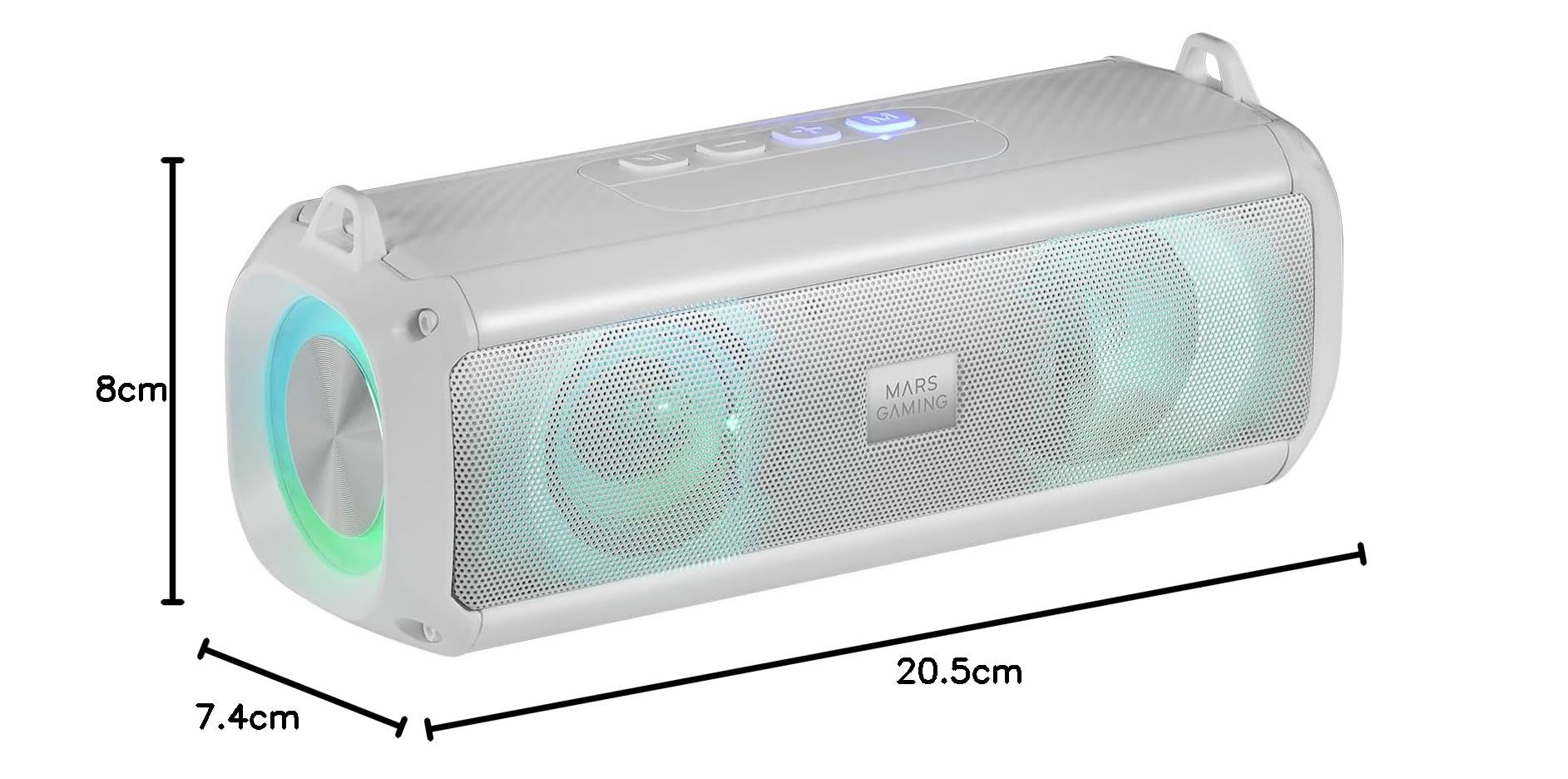 Mars Gaming MSB-XT, Altavoz Portátil + Barra de Sonido 2en1, Iluminación RGB Dinámica, Sistema de Sonido 4 Drivers 20W, Altavoz Bluetooth 5.3 + AUX/MicroSD/USB/Radio FM, Blanco