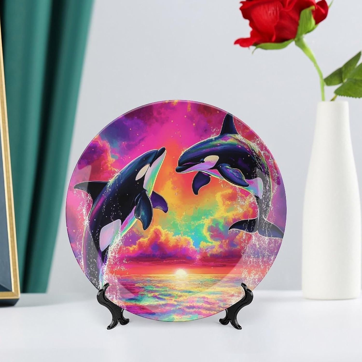 Orca Killer Whale Bone China Decorative Porcelain Plates Dinnerware Ornaments