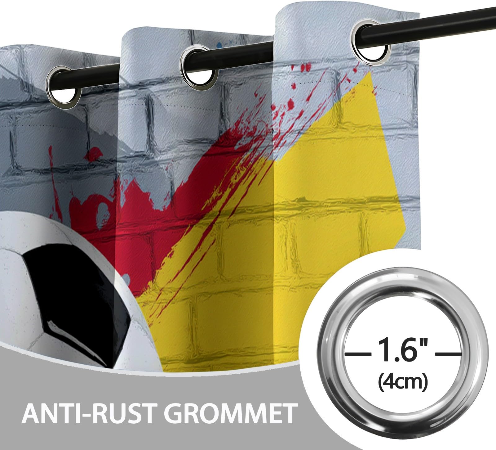 Generisch Grau Vorhang Blickdicht Thermovorhang Graffiti-Stil Backsteinmauer Fußball Gardinen, Wohnzimmer kälteschutz mit Ösen Vorhänge für Schlafzimmer Wohnzimmer Fenster H183 x B117 cm (2er Pack)