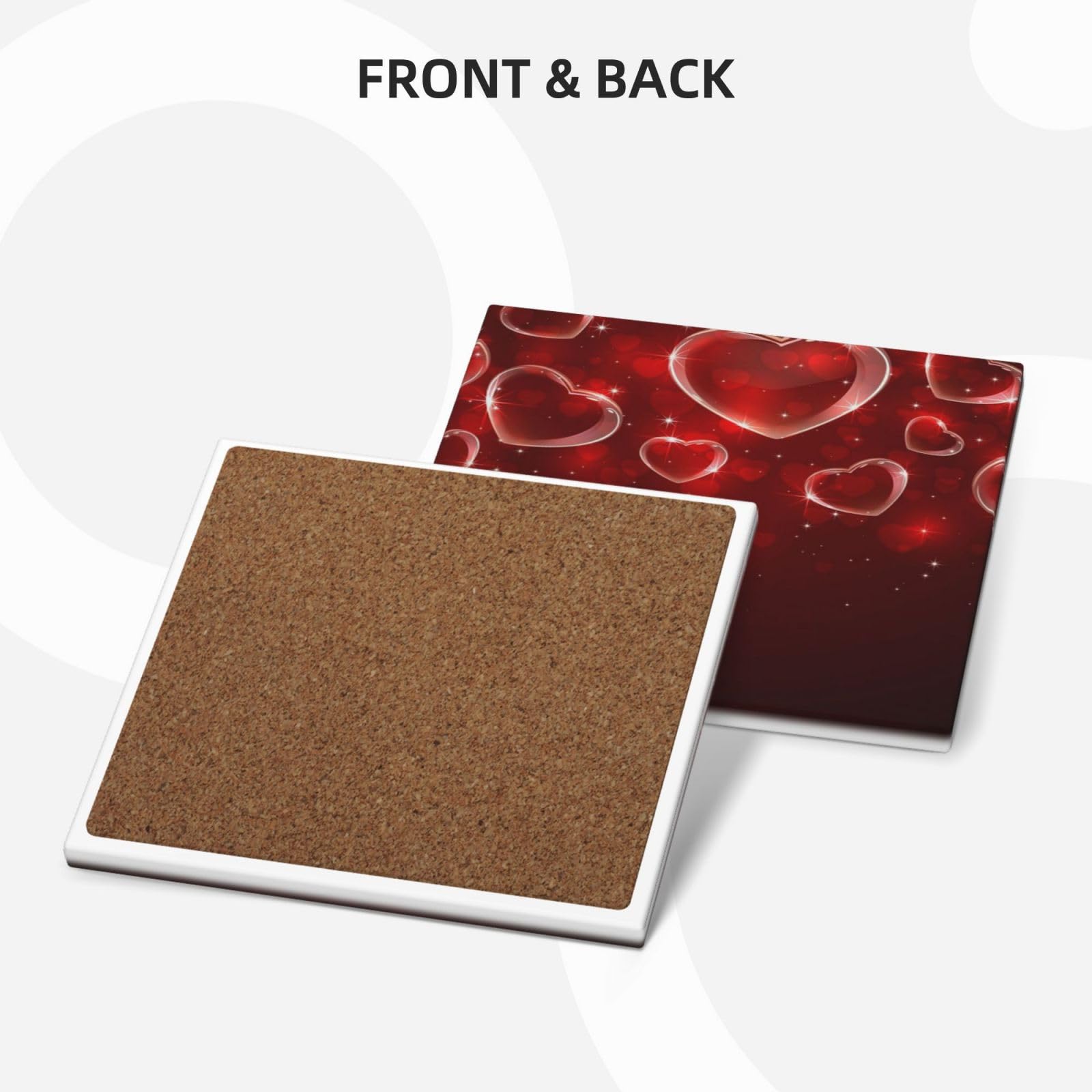 Lot de 6 dessous de verre absorbants en céramique avec base en liège Motif cœur rouge