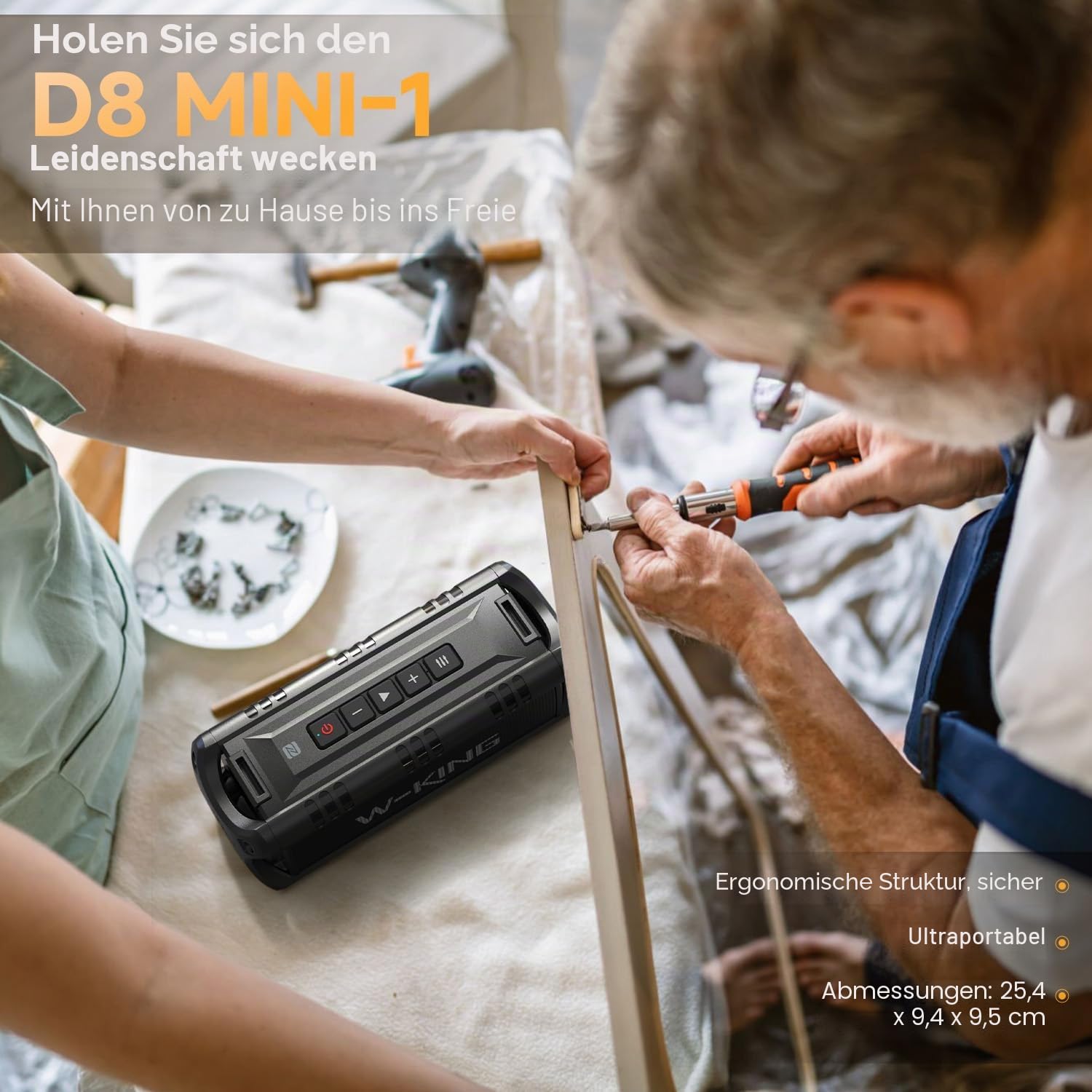 W-KING Bluetooth Lautsprecher Box (60W Peak) 30W IPX6 Outdoor Musikbox | Wasserdicht Tragbarer Party Boombox Camping Soundbox, Sattem Bass, Robust. Schwimmf. 24H, TF-Karte, USB-Wiedergabe, AUX, EQ