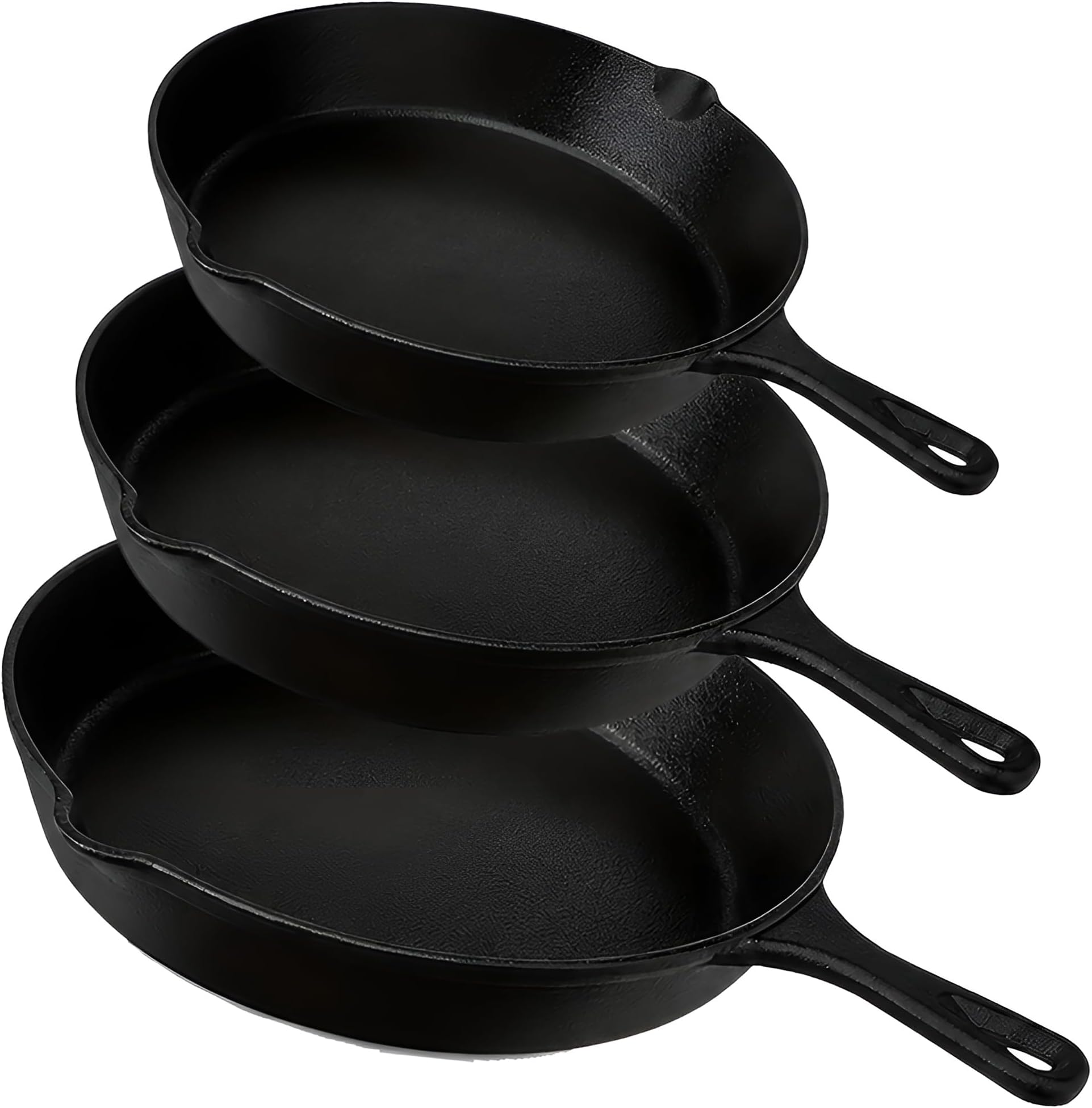 Cast Iron Skillet 3-Piece Set w/Cookbook - Heavy-Duty Professional Restaurant Chef Quality Pre-Seasoned Pan Cookware Set - 10", 8", 6.1" Pans - For Frying, Saute, Cooking, Pizza - Red