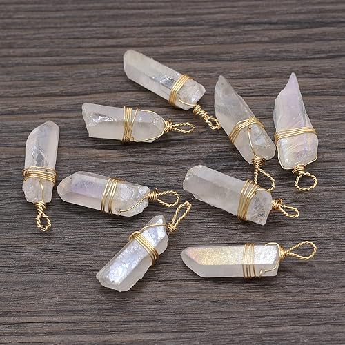 Miniatura 8 de LHJ 7 colgantes de piedra de cristal blanco natural, original, irregular, de cuarzo transparente, envueltos en alambre de cobre, dijes de piedra