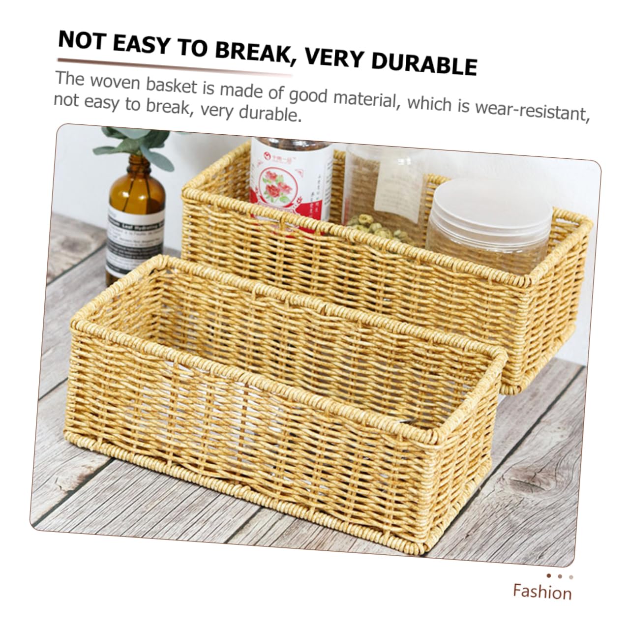 Panier Rectangulaire En Rotin Imitation Osier Tressé - Organisateur Idéal Cuisine, Salle De Bain Et Restaurant