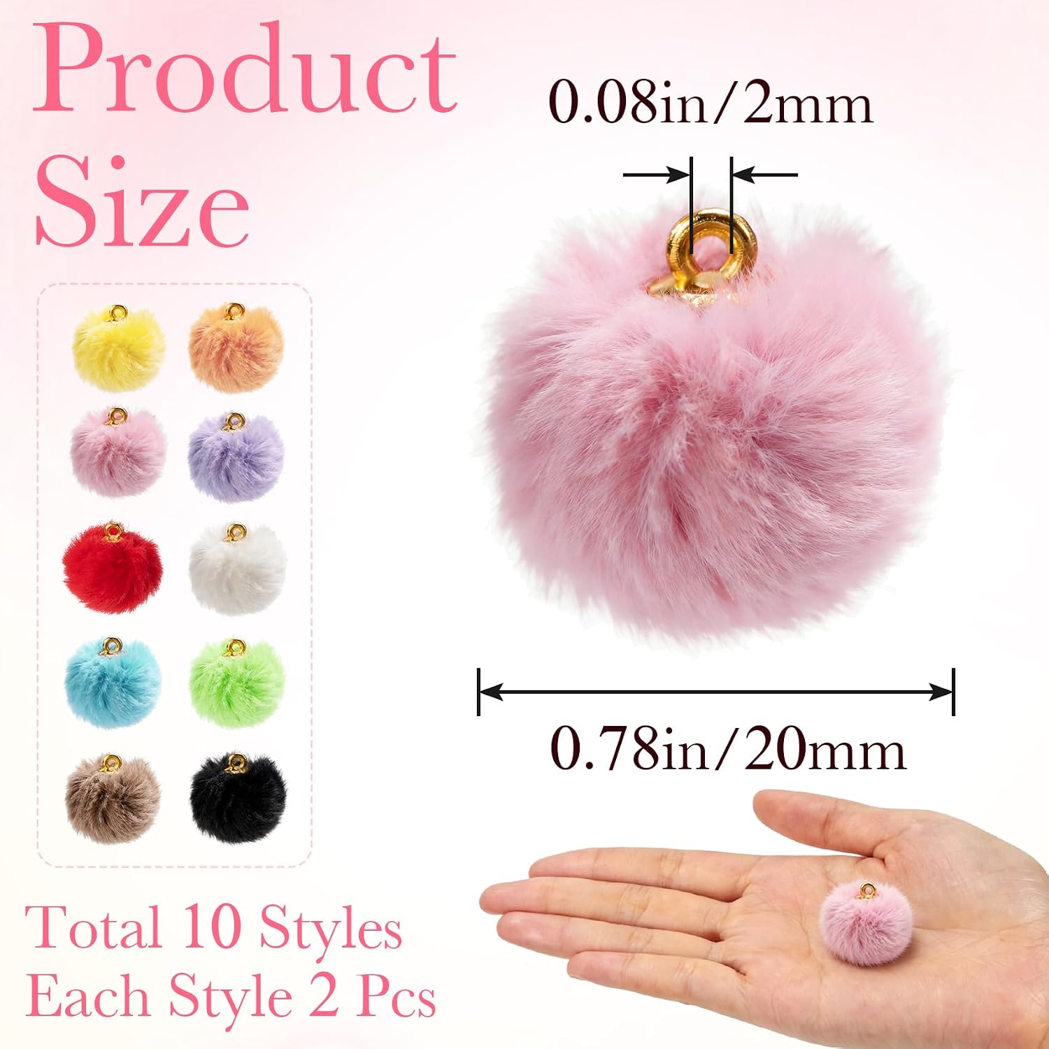 20PCS Fuzzy Pom Poms Keychain Charms, Colorful Pom Poms for Crafts and Arts, Small Soft Pompom Puff Balls Pendant for Bracelets Earrings Jewelry Making DIY Art Creative Crafts