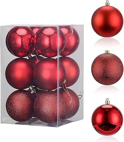 big box 12 Piece Small RED Ball Christmas Balls Ornament for Xmas Tree, Sliver Shatterproof Christmas Tree Decorations, Decorative Hanging Balls Ornaments Baubles, for Holiday Party Decor