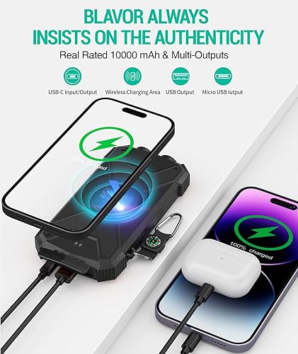 Miniatura 4 de Cargador de teléfono solar de 10,000 mAh con linterna dual Set de dos (negro y azul claro)