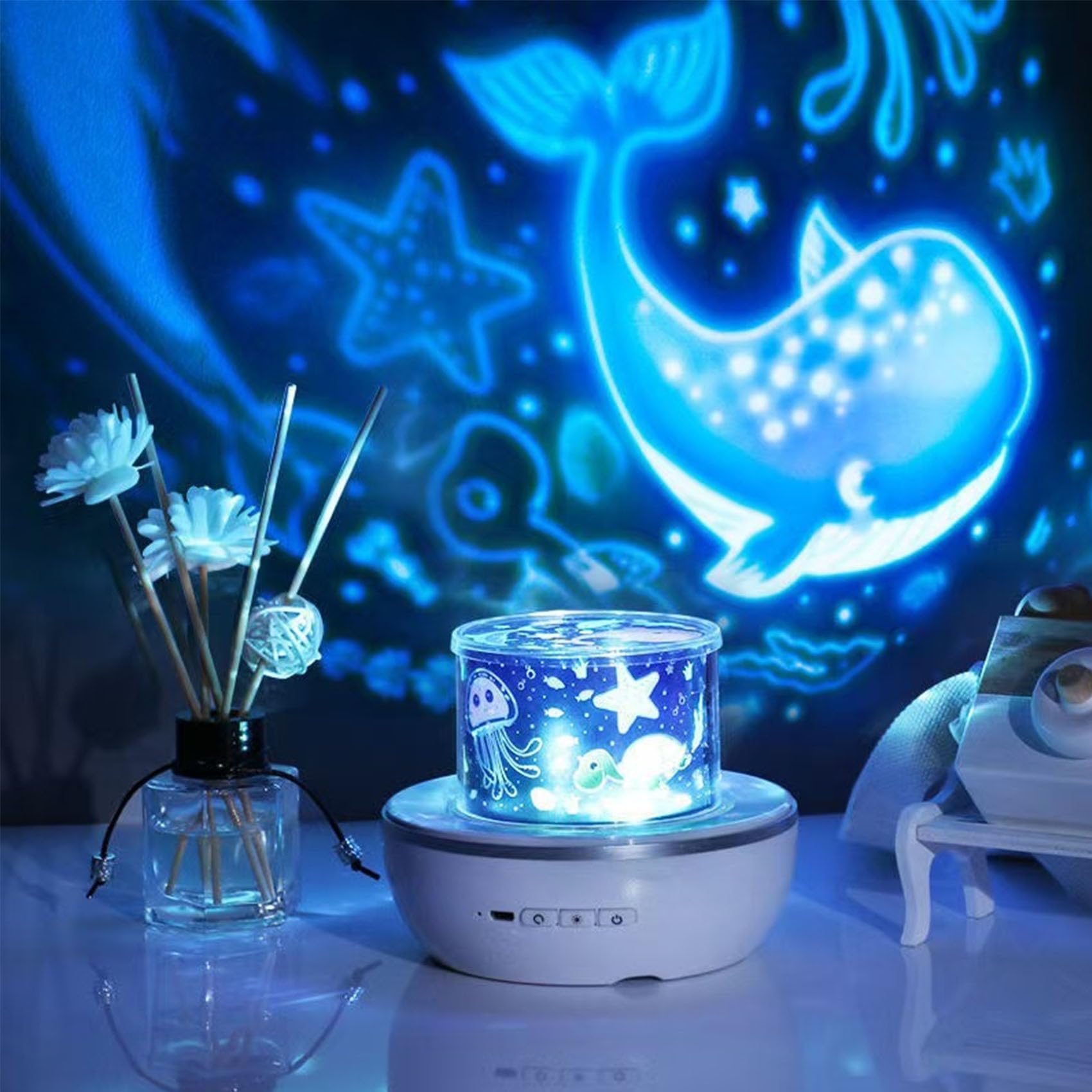 Proyector de estrella giratorio recargable 360, luz nocturna, lámpara de proyector de cielo estrellado con 21 películas reemplazables, linda luz de estrella de arco para niños (1Pcs)