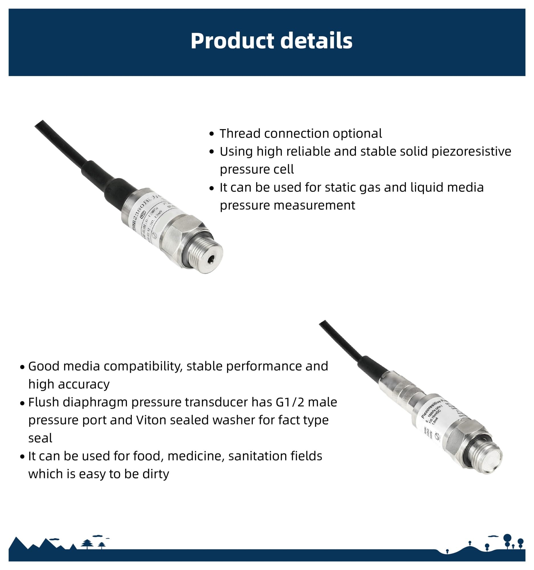 Presión Transmisor Todos los sensores de presión piezoresistivos de medición de líquido estático de Descarga de Buen Rendimiento OEM del Sensor de presión del transmisor SS316