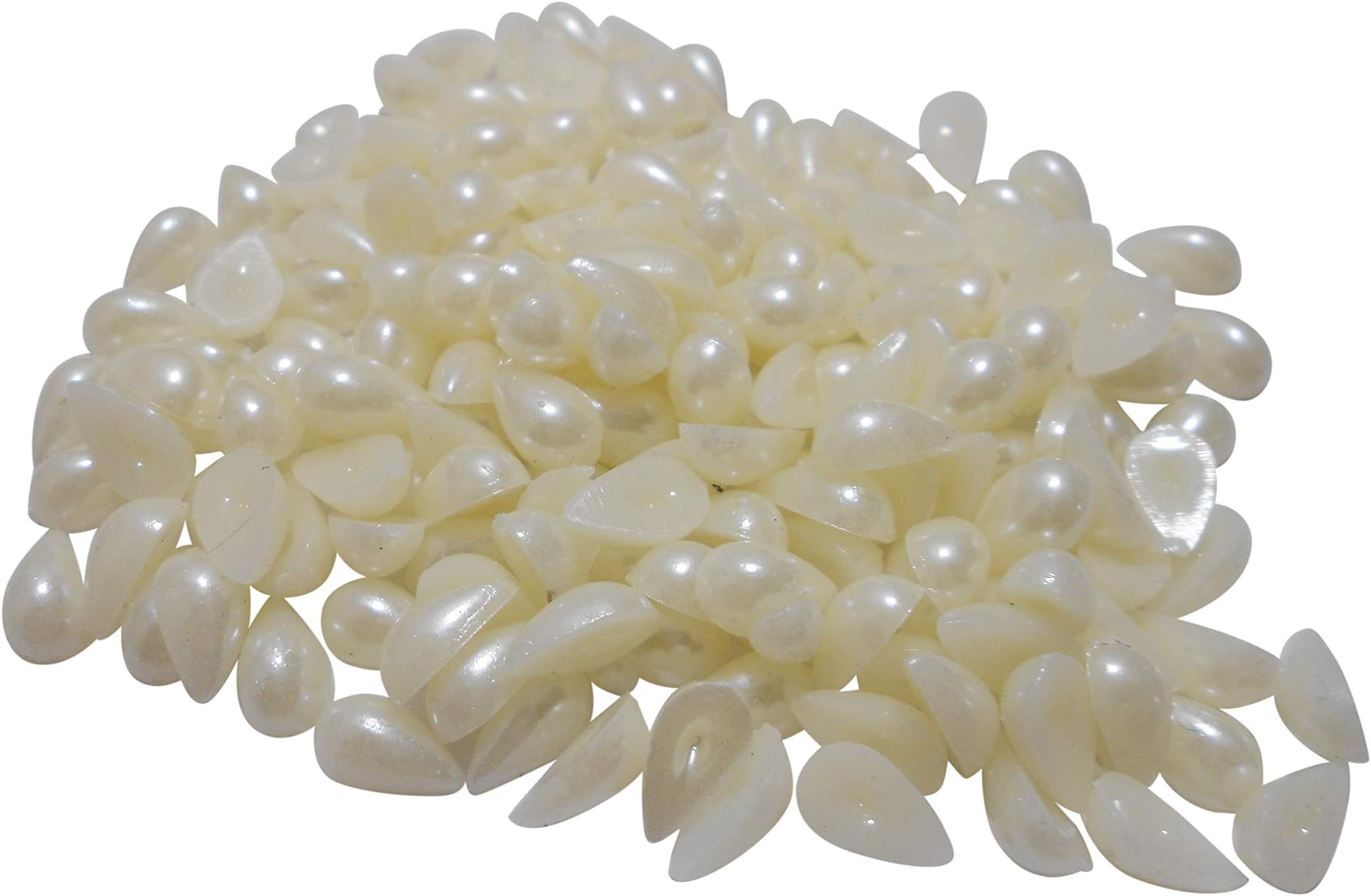 GOELX Pearl White Drop Half Pastable Beads for Jewellery Making (10 x 5 mm)