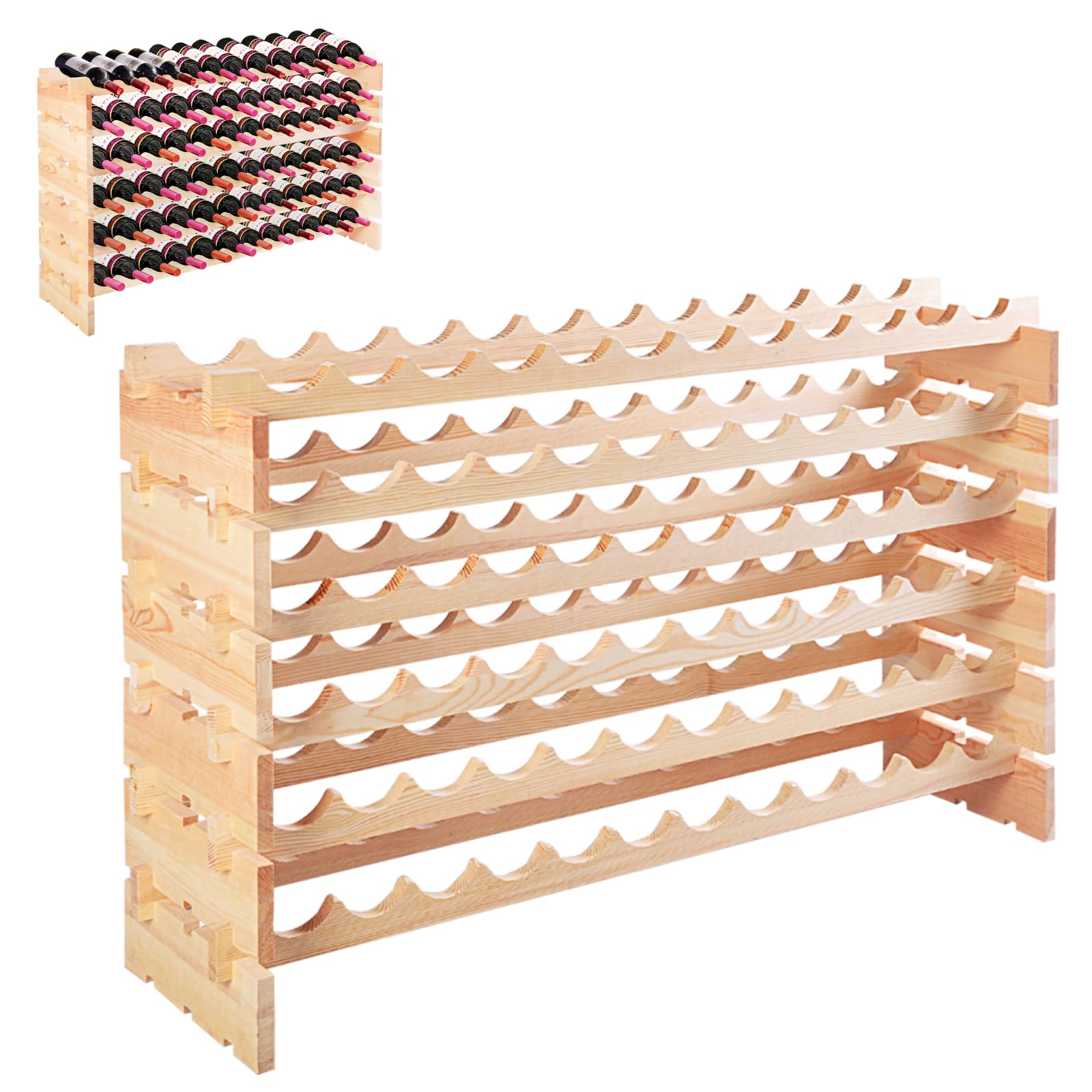 GiantexUK Wooden Wine Rack, 36/60/72 Bottles Wine Display Shelf, 6 Tier Stackable Wine Bottle Organizer for Home, Restaurant, Bar and Wine Cellar (72 Bottles, 120 x 29 x 79cm)