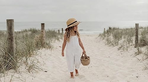 Miniatura 4 de Funky Junque Sombrero de sol para niñas, diseño cursivo bordado, ajustable, para playa