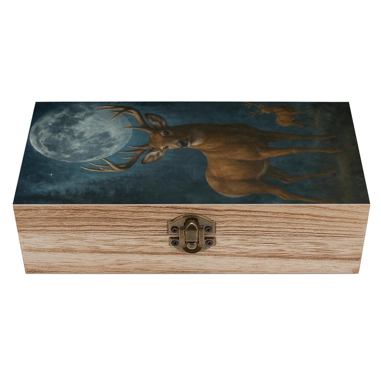 HLBSDM Moonlit Majestic Forest Deers Wooden Storage Vintage Keepsake Decorative Boxs