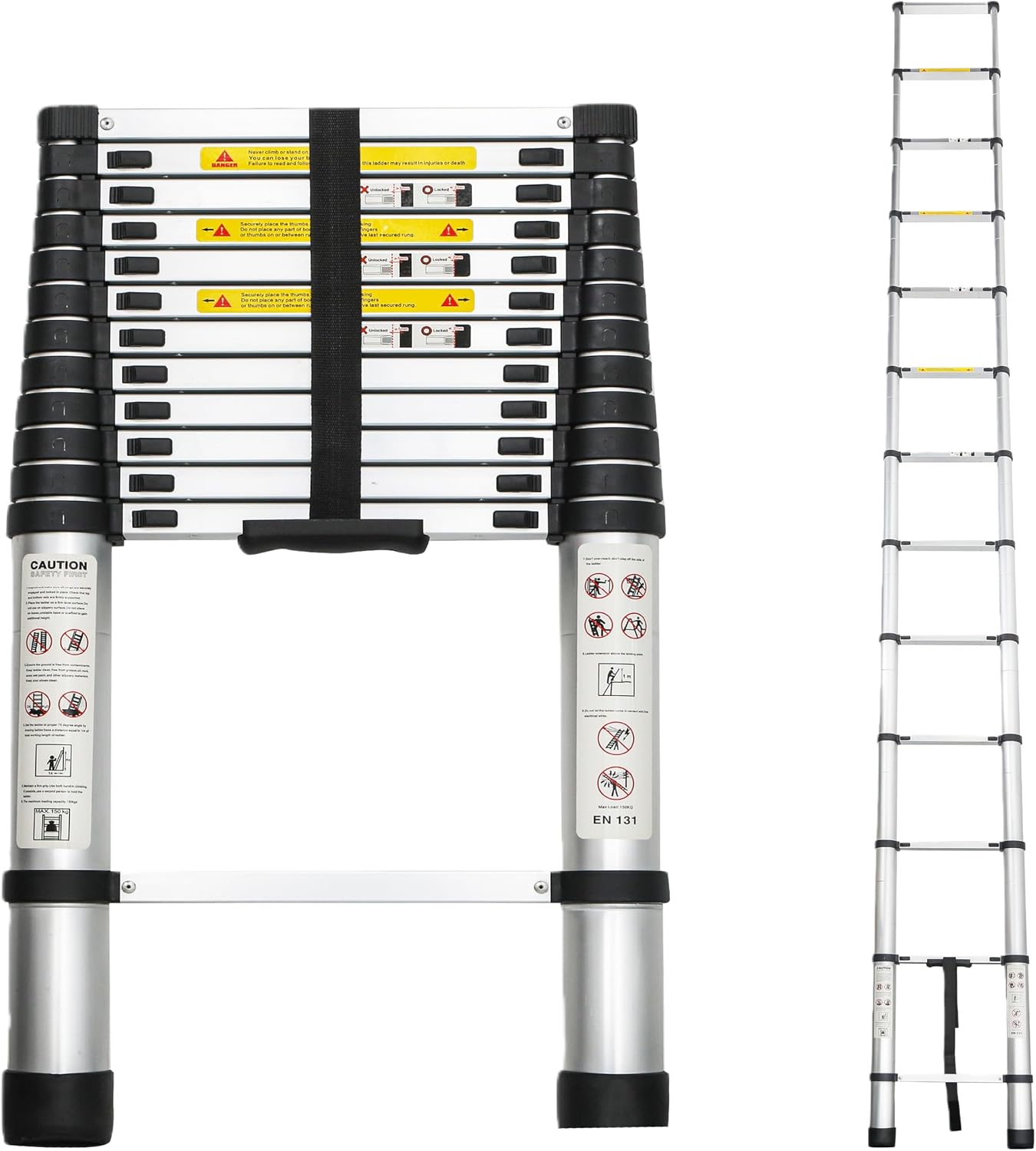 Compresable Ladder Telescoping Aluminum Alloy Extension Ladder, Heavy Duty 300lbs Capacity ...