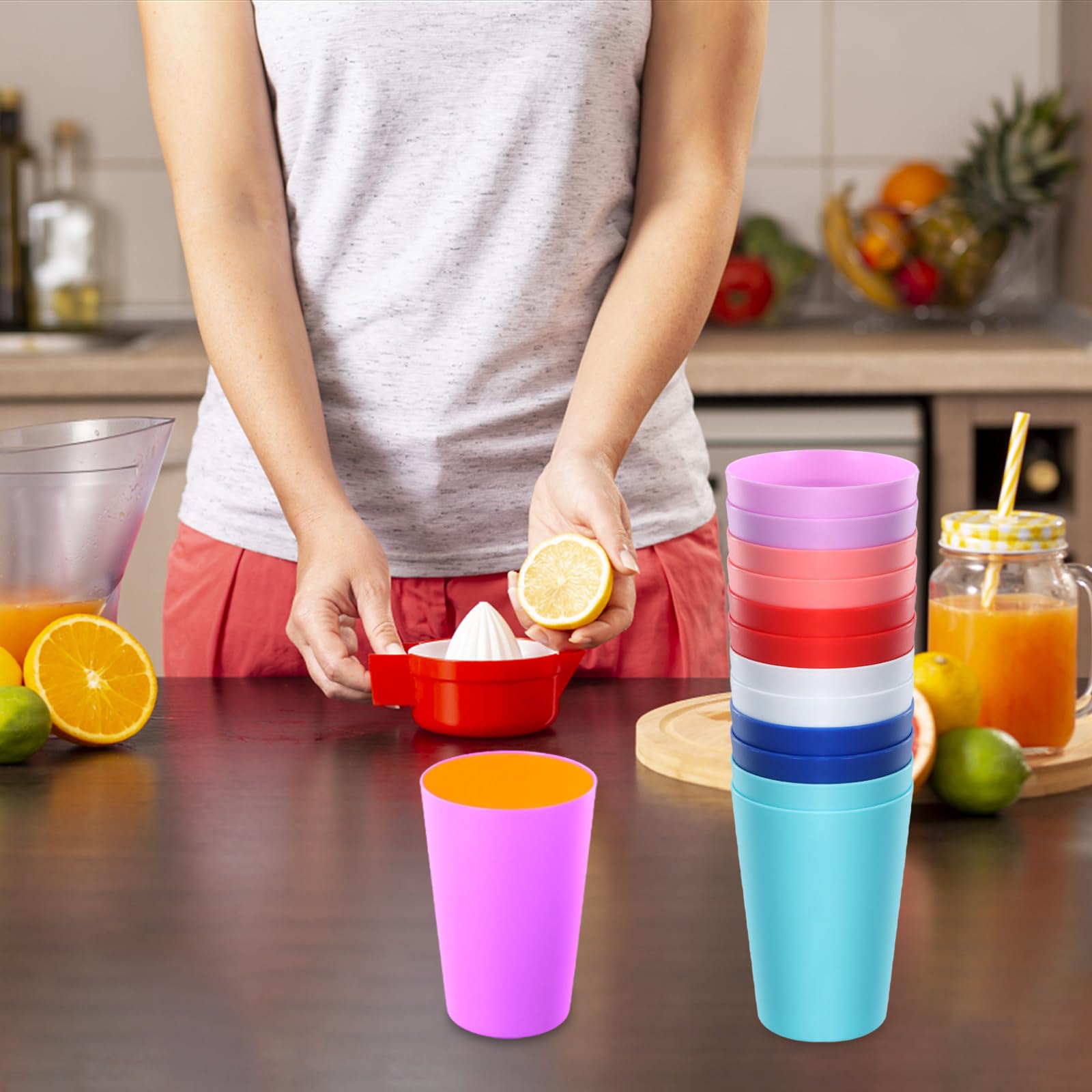 6 12 24 Pezzi Bicchieri di Plastica Riutilizzabili 280 ml Colorati