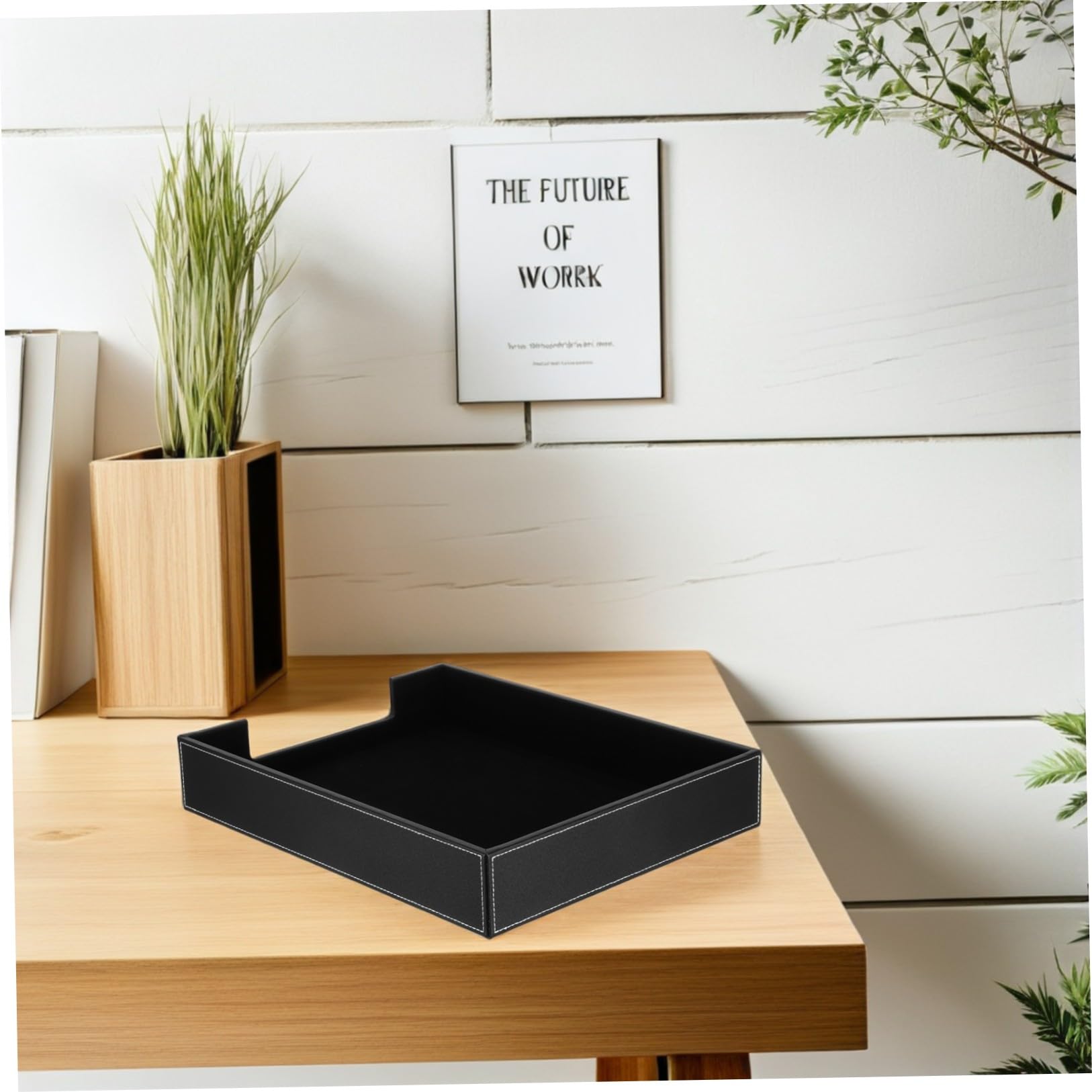 Vassoio Portaoggetti da Scrivania Nero in Pu, Organizzatore Portadocumenti Impilabile 36x28x6 Cm per Ufficio, Scaffale Portaoggetti Multifunzione per Posta, Riviste e Cosmetici
