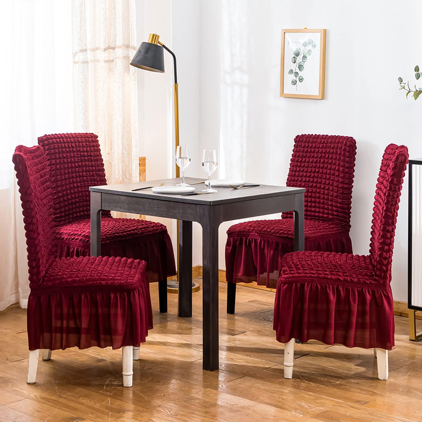 Qubjus - Juego De 6 Fundas Elásticas Para Sillas De Comedor, Con Falda, Extraíbles Y Lavables, Fundas Protectoras Para Sillas De Cocina, Para El Hogar, Fiestas, Bodas (malva, 6 Unidades