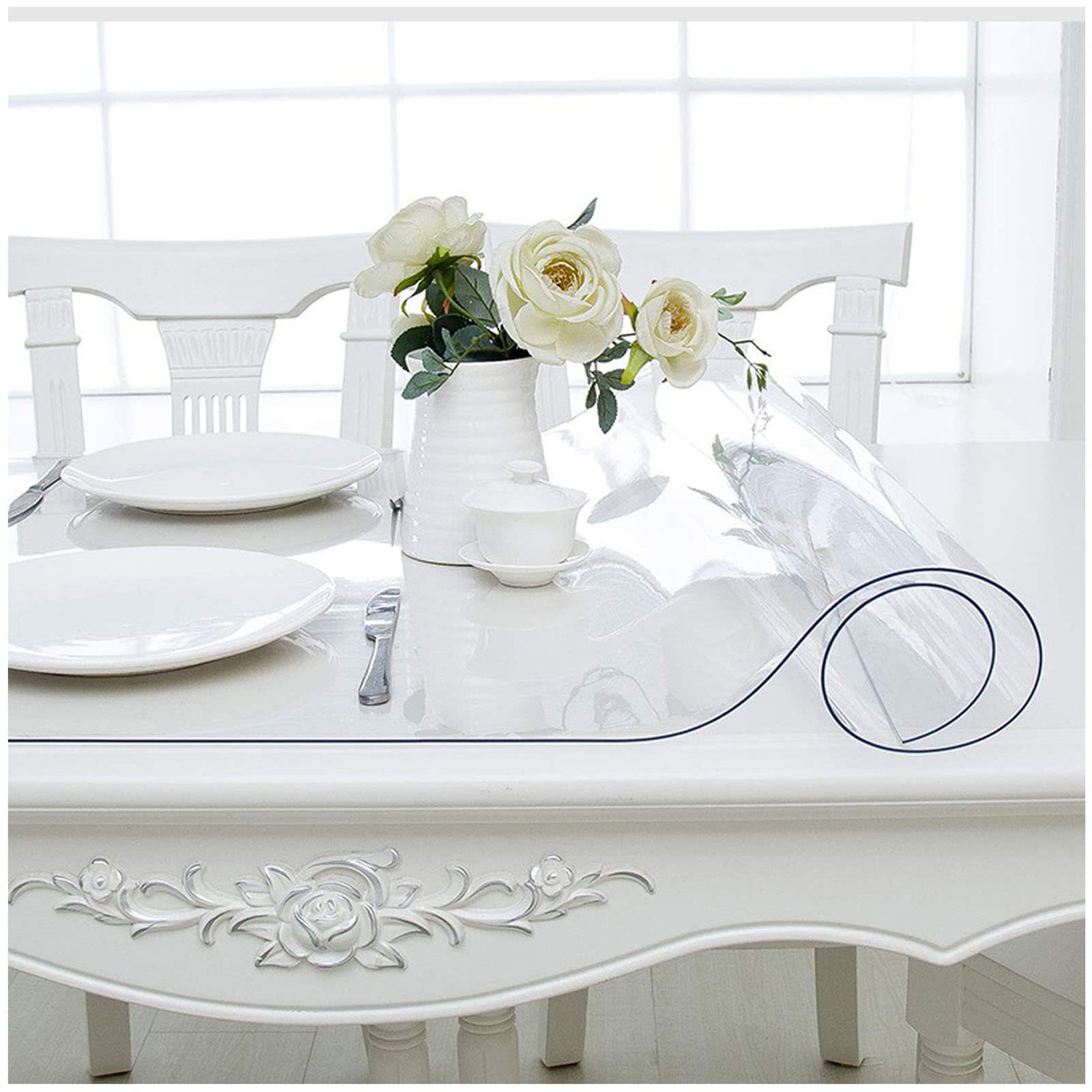 ERoomQ Clear Table Protector,Transparent Plastic Table Cloth Cover PVC Rectangular Thick 1.5mm Wipeable Heat Resistant Protective Pad Dining,80x290cm/31.5x114.2in (80x220cm/31.5x86.6in)