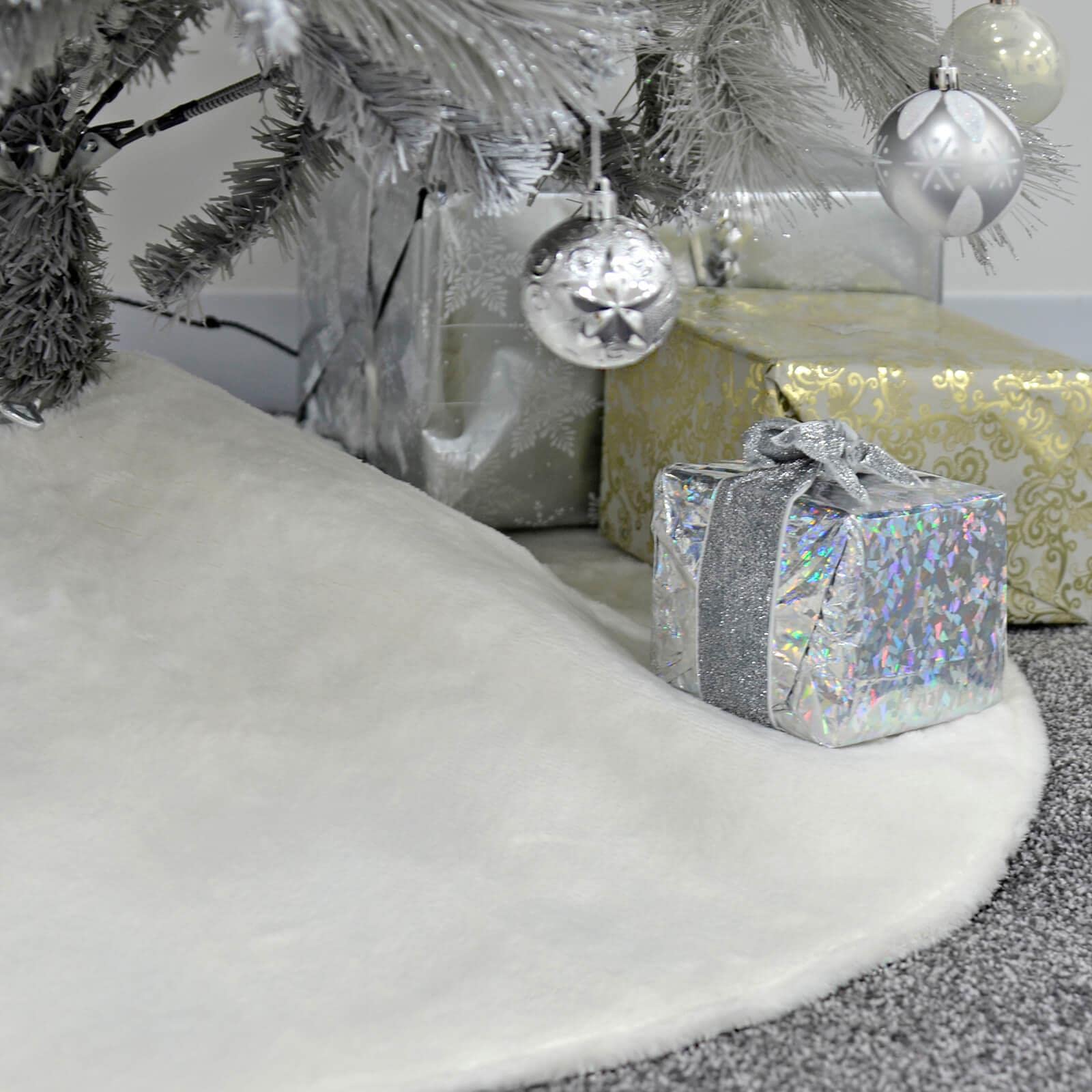 Mr Crimbo Cream Christmas Tree Skirt Faux Fur Collar Fabric Cover Decoration 1M