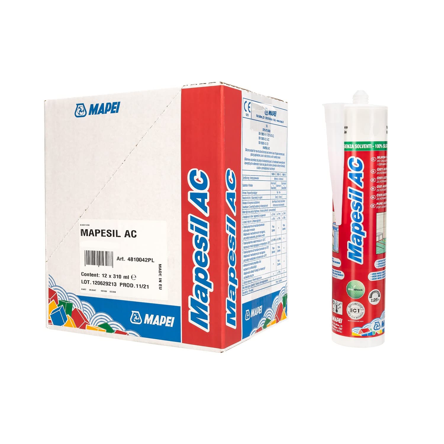 Mapei Mapesil AC 152 lakritz - Dichtmasse, aus Silikon, schimmelresistent, 12 Stück