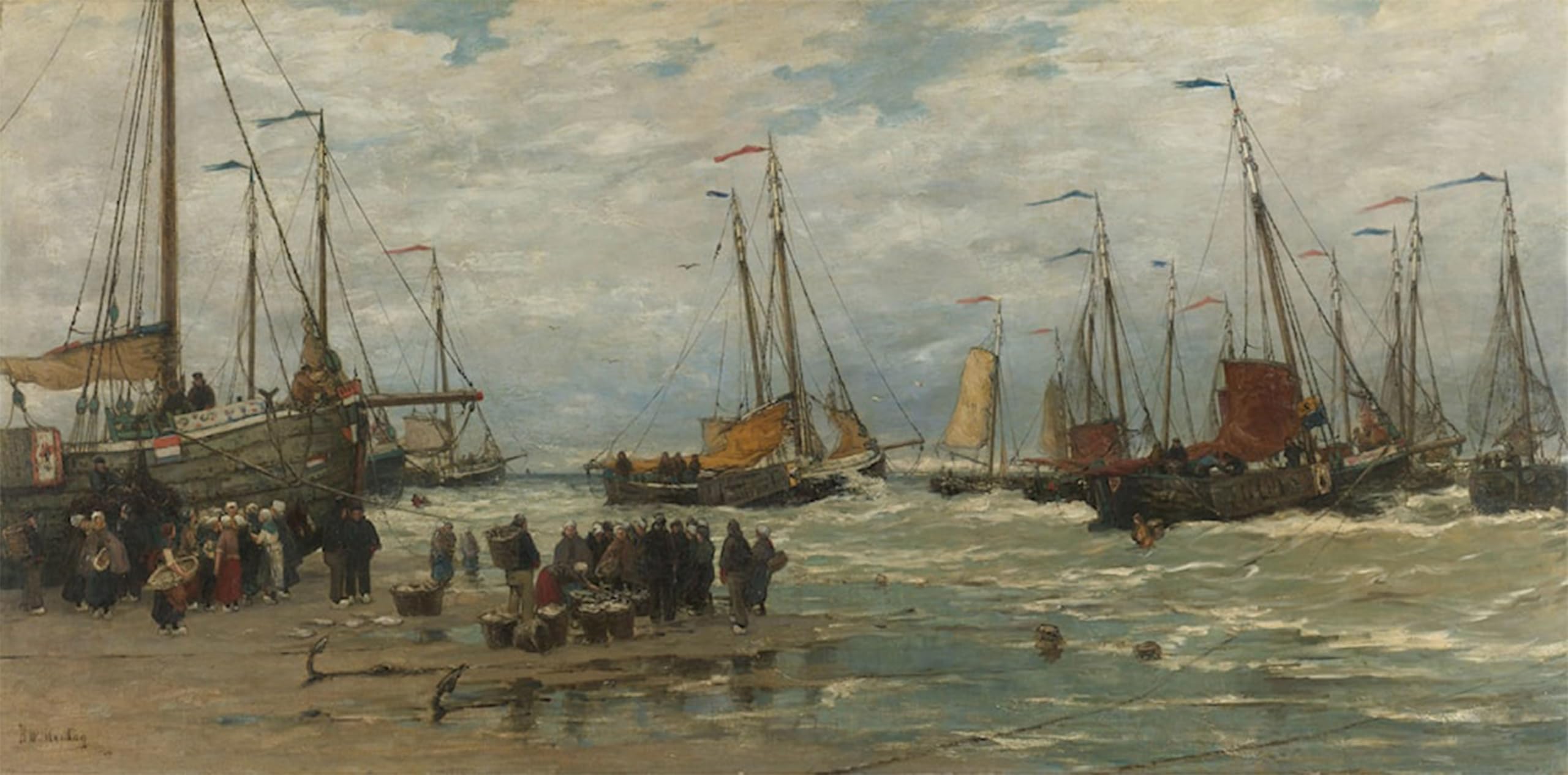 ARTXLXXBN Famous Art Print Poster Vintage Wall Art Fishing Pinks in Breaking Waves by Hendrik Willem Mesdag Canvas Art Poster for Home Decor 60x90cm
