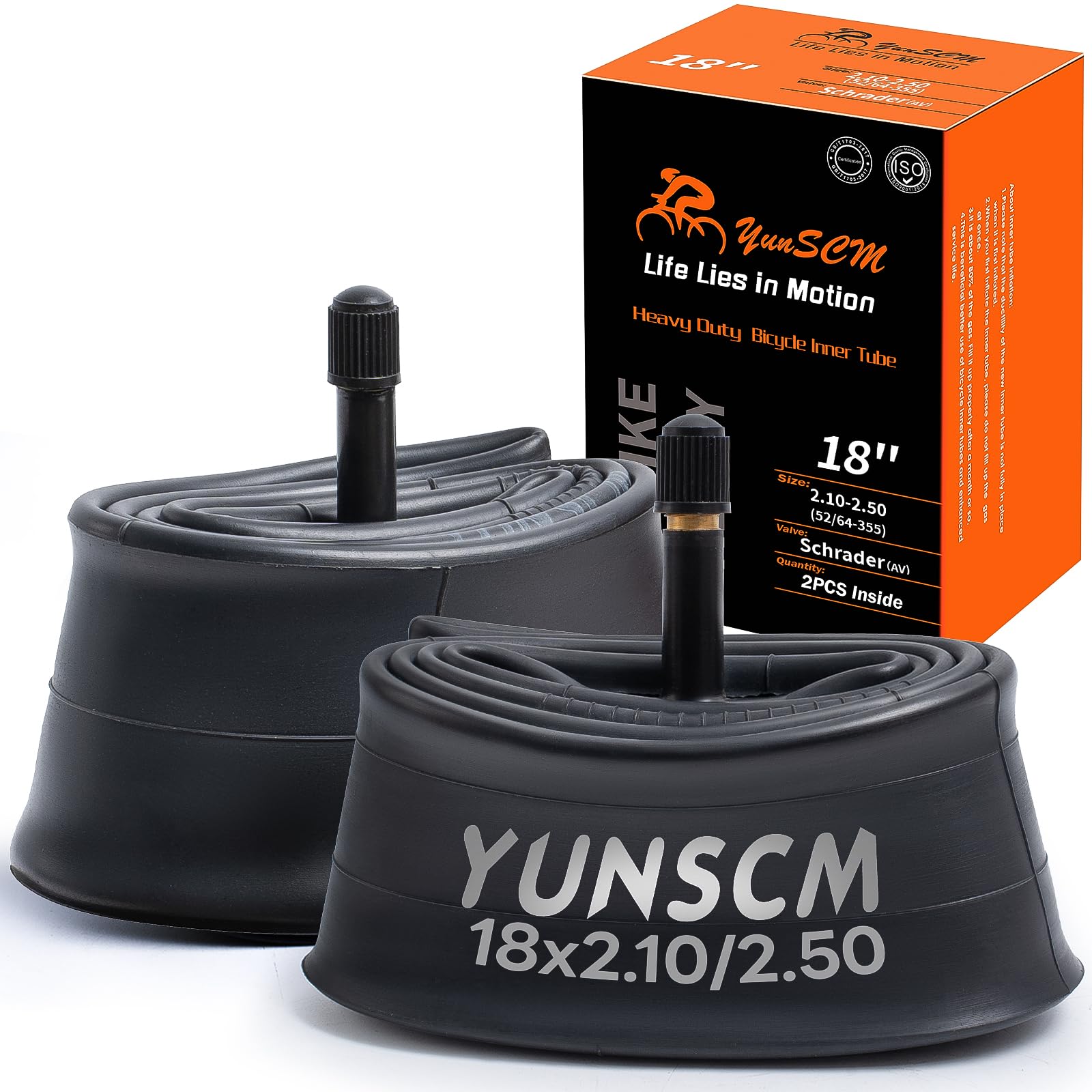 YunSCM 2 Camere D'Aria Per Bici 18 Pollici 18x1.75/1.95/2.125 Con Valvola Schrader - Inclusi 3 Levapneumatici