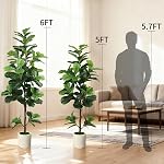 Figuier à feuilles de ficelle artificiel avec planteur blanc & Faux Moss, usine de plancher réaliste Faux Ficus Lyrata pour le décor intérieur du bureau, cadeau de chauffage domestique (6ft)
