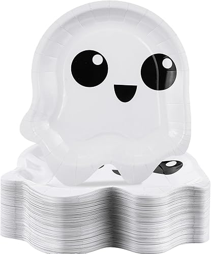Roshtia Plato de papel, 200 unidades con forma de fantasma, plato desechable para fiesta de Halloween, estilo moderno, para aperitivo, almuerzo,