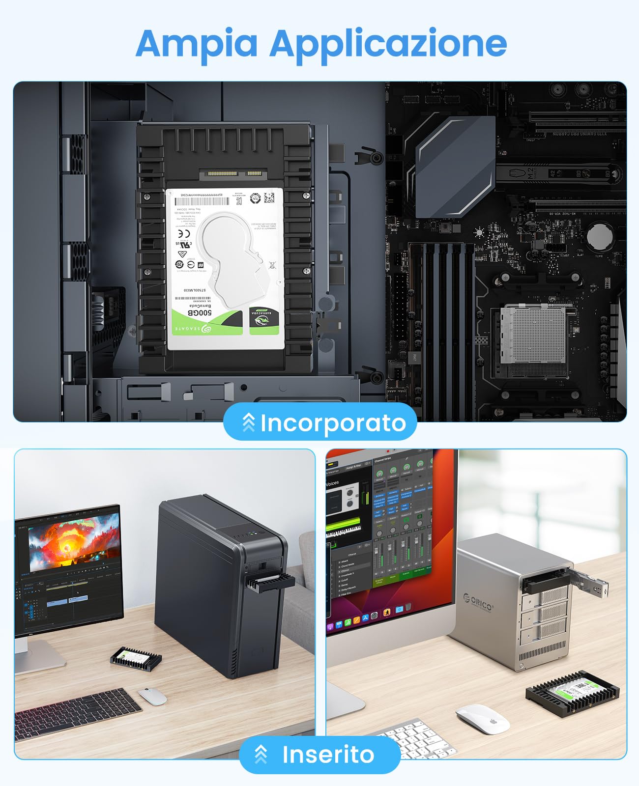 ORICO Telaio di Montaggio per Dischi Rigidi 5 Pezzi Adattatore Hard Disk Interno da 2,5" a 3,5" Staffe di Montaggio Rimovibili per 2,5 Pollici SATA HDD o SSD Incluse Viti -1125SS-5