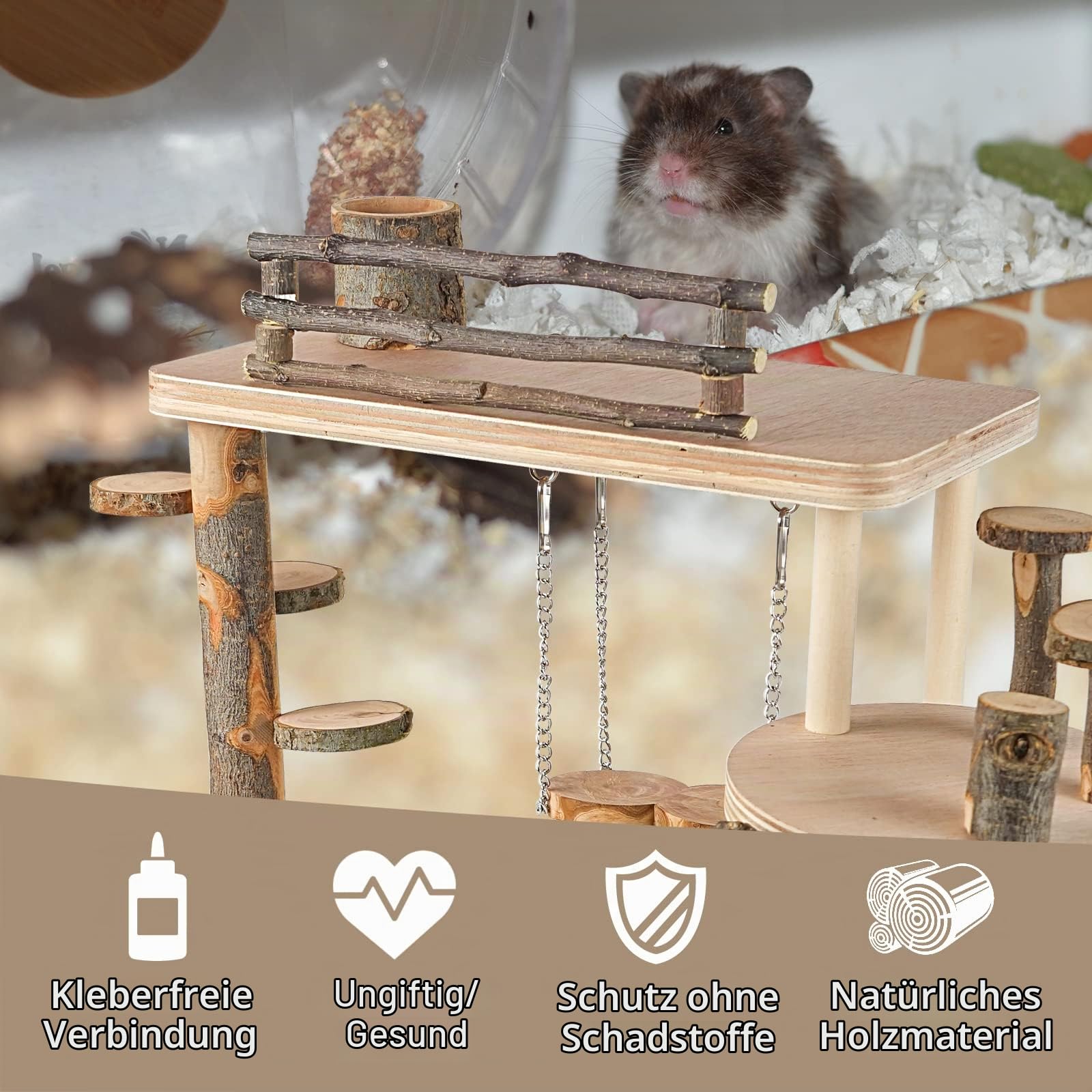 DIY Hamster Spielzeug aus Holz, Hamsterversteck Holzhaus Kammer Kleintiere Haustiere Tunnel Erkundungsspielzeug für Zwerghamster, Syrische Hamster, Rennmäuse, Igel, Ratten, Mäuse
