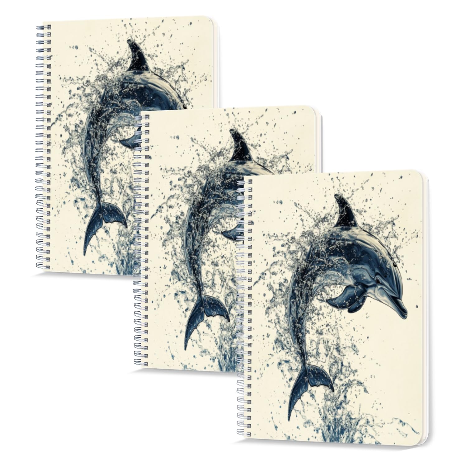 Lined Spiral Notebook,100 Pages,5.71x 8.26 inches Double-Wire Spiral Journal Notebook for Study and Notes Dynamic Dolphin Leap