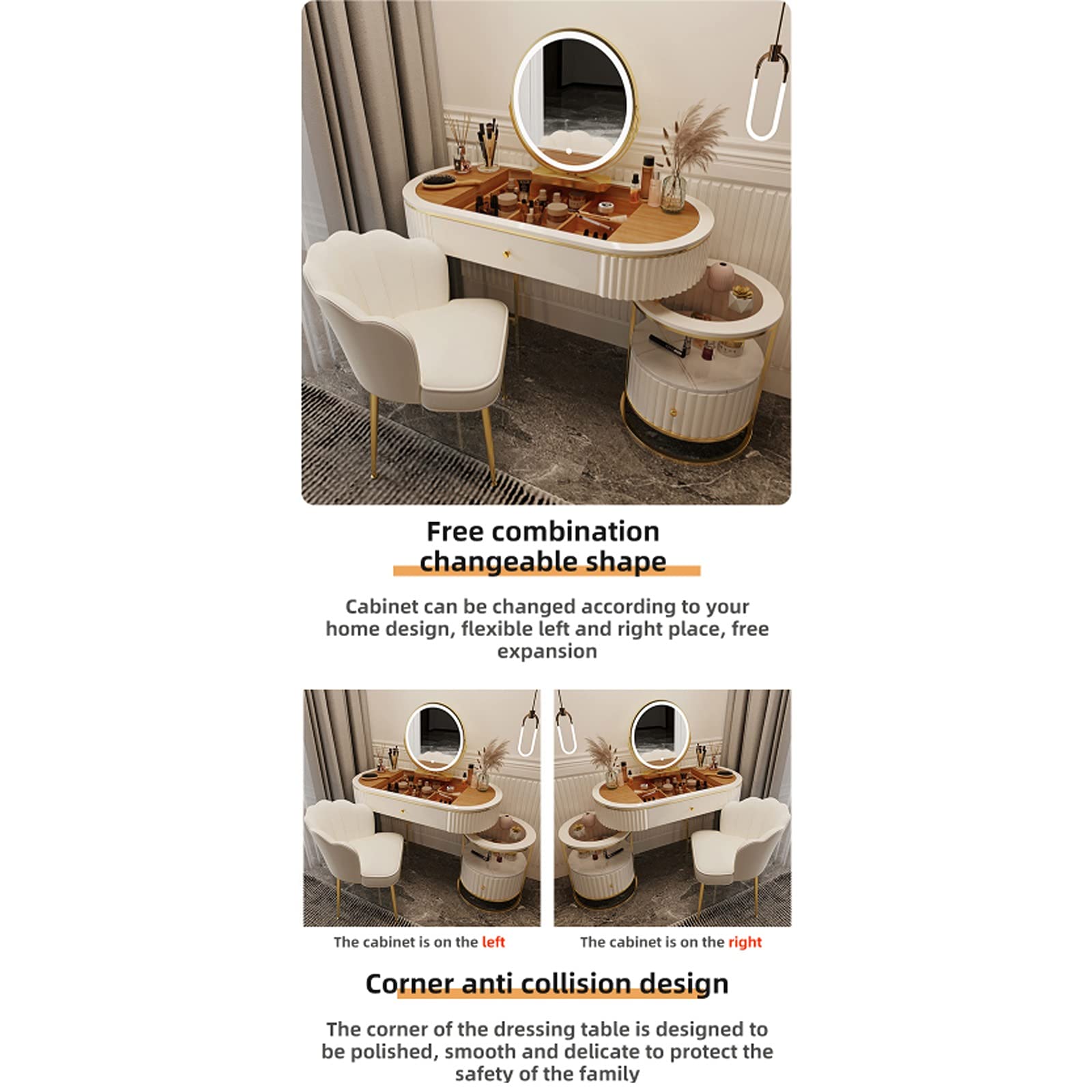 Schminktische Leichte Luxus-Ankleide-Tisch-Schlafzimmer Apartment Modernes Lagerschrank Haushaltsmöbel Makeup-Tisch-Set nicht einschließlich Hocker, Weiß Kosmetiktisch ( Color : White , Size : L 80cm