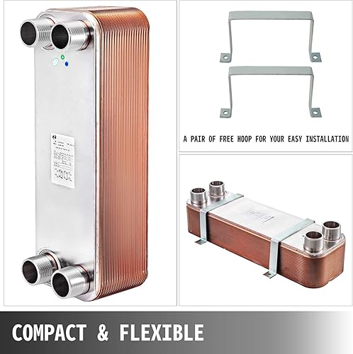 Miniatura 7 de BestEquip Intercambiador de calor de 3 x 7.5 pulgadas, 40 placas soldadas intercambiador de calor MPT de 316 L, 34 pulgadas, enfriador de mosto de