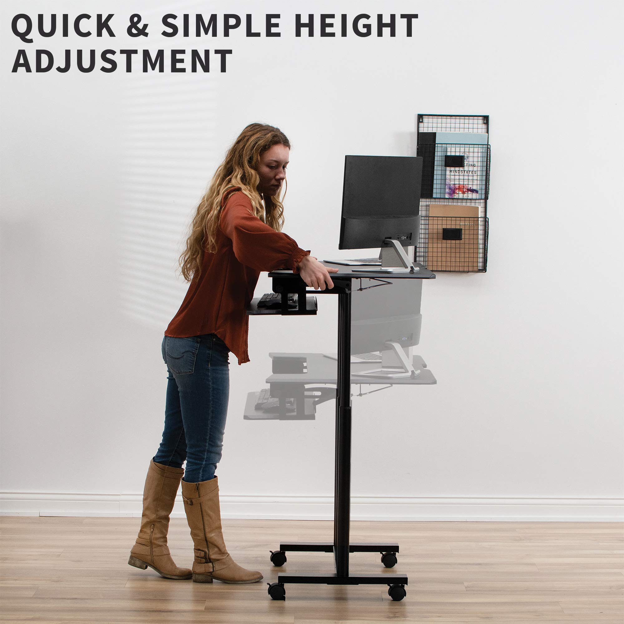 VIVO Mobile Height Adjustable Table, Stand Up Desk Cart with Sliding